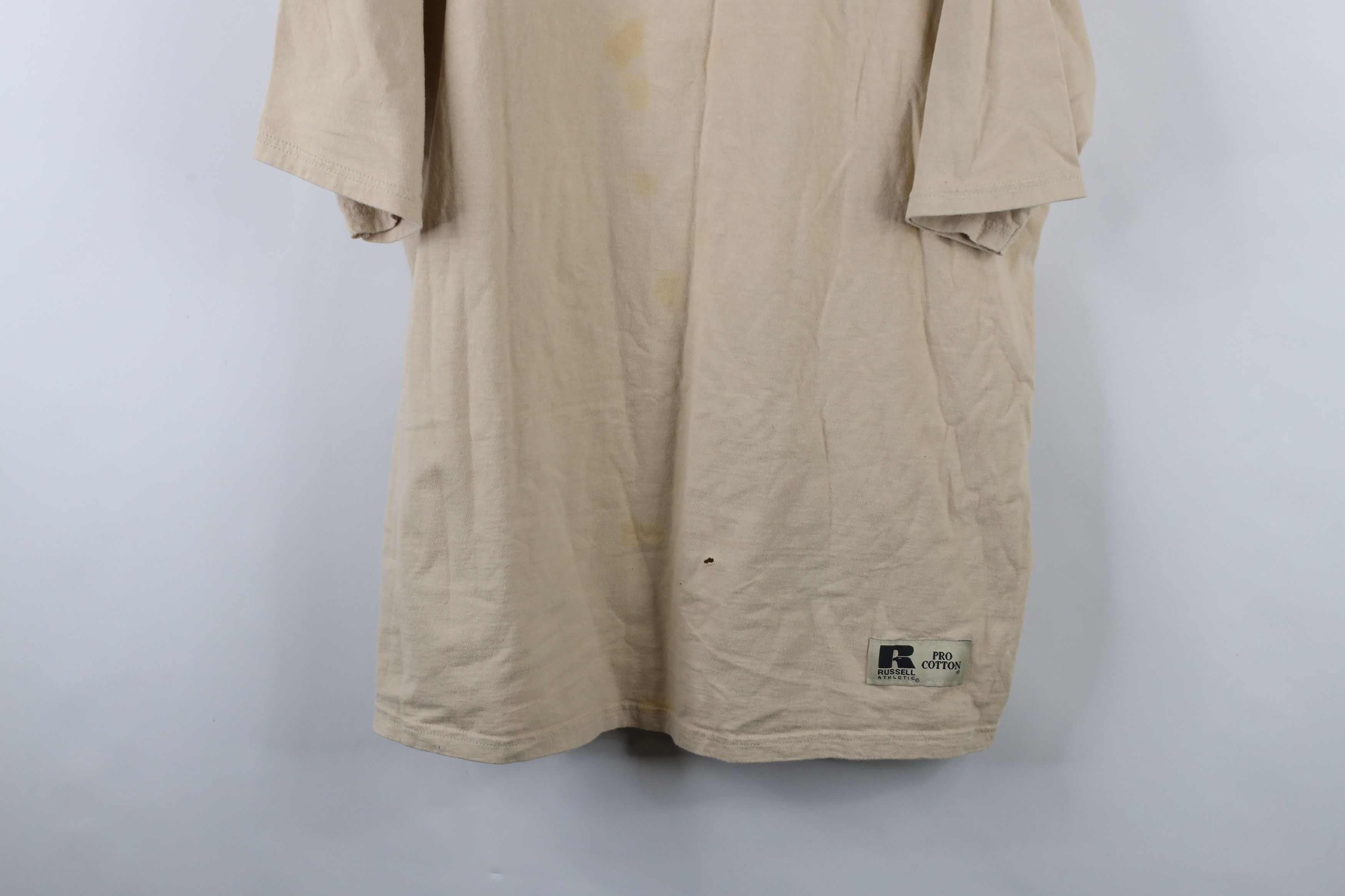 Russell Athletic × Vintage Vintage 90s Russell Athletic Blank Cotton T-Shirt Beige Tan Size US XL / EU 56 / 4 - 3 Thumbnail