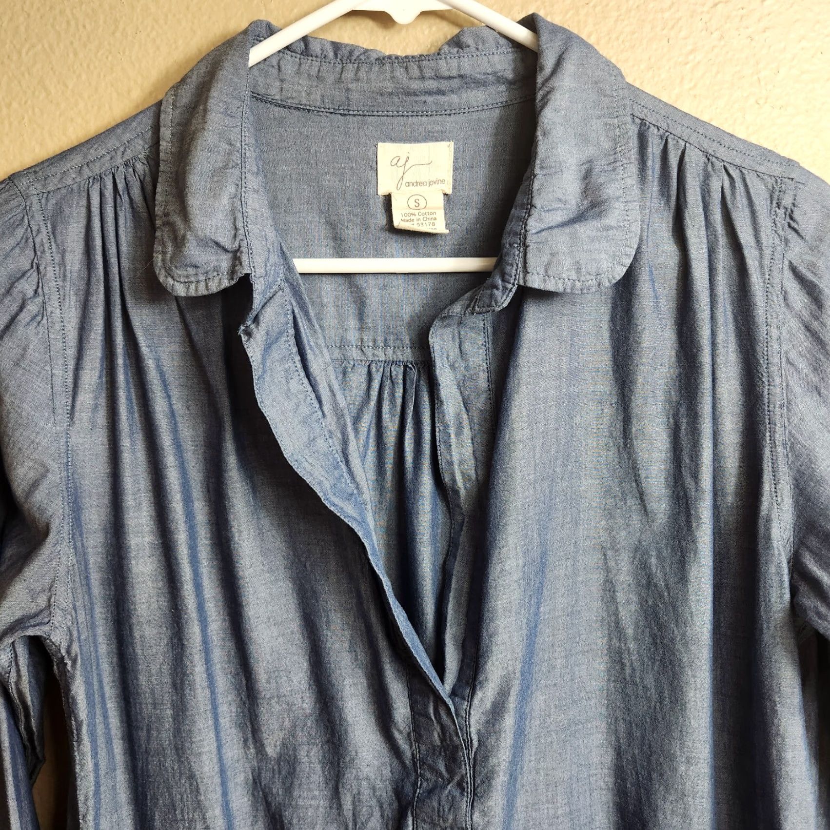 Vintage Andrea Jovine Blouse Tunic Womens Cotton Blue Chambray Pockets-Size S Size S / US 4 / IT 40 - 2 Thumbnail