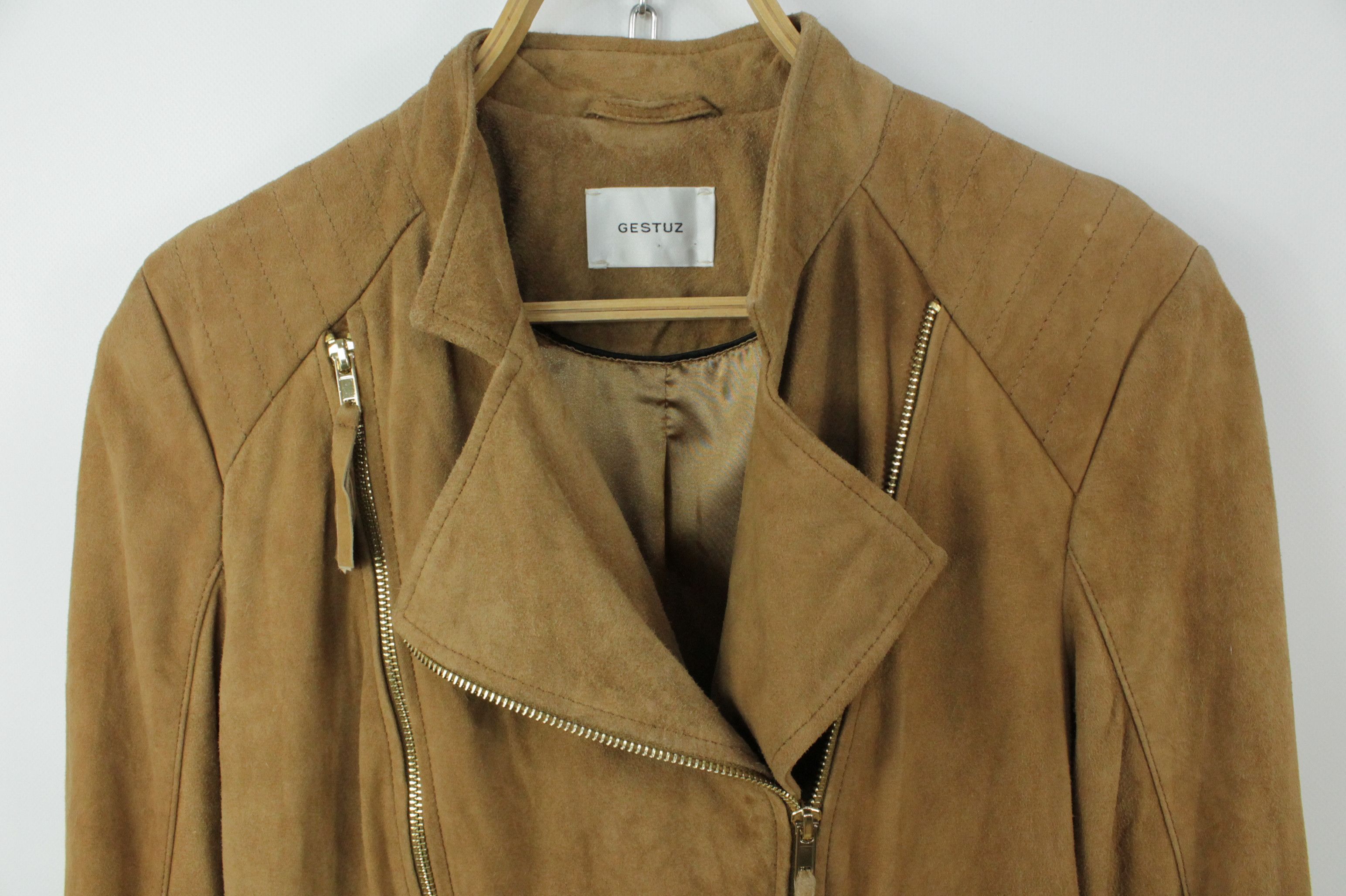 Genuine Leather × Gestuz GESTUZ Joya Goat Suede Camel Leather Biker Jacket Size S / US 4 / IT 40 - 2 Thumbnail
