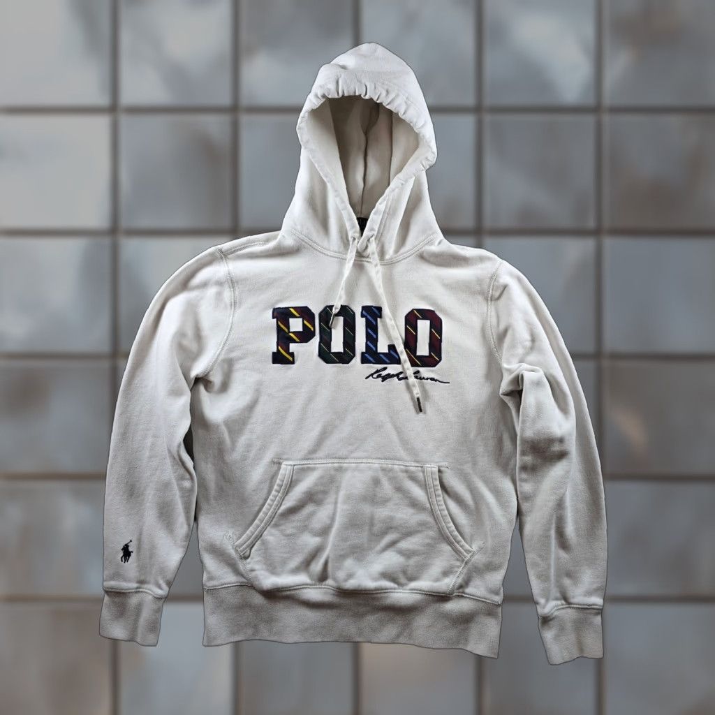 Polo Ralph Lauren Polo Ralph Lauren Hoodie Mens S White Striped Logo Fleece Pullover with Hood Embroidered Pockets Graphic Print Sweatshirt Size US S / EU 44-46 / 1 - 1 Thumbnail