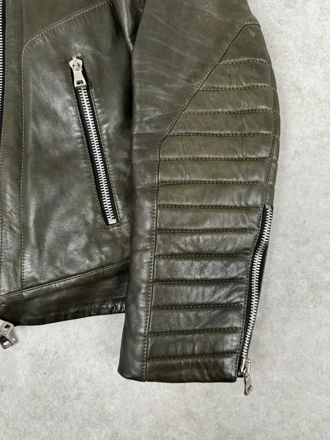 Balmain 2000s Balmain Khaki Quilted Biker Leather Jacket Size US M / EU 48-50 / 2 - 10 Thumbnail