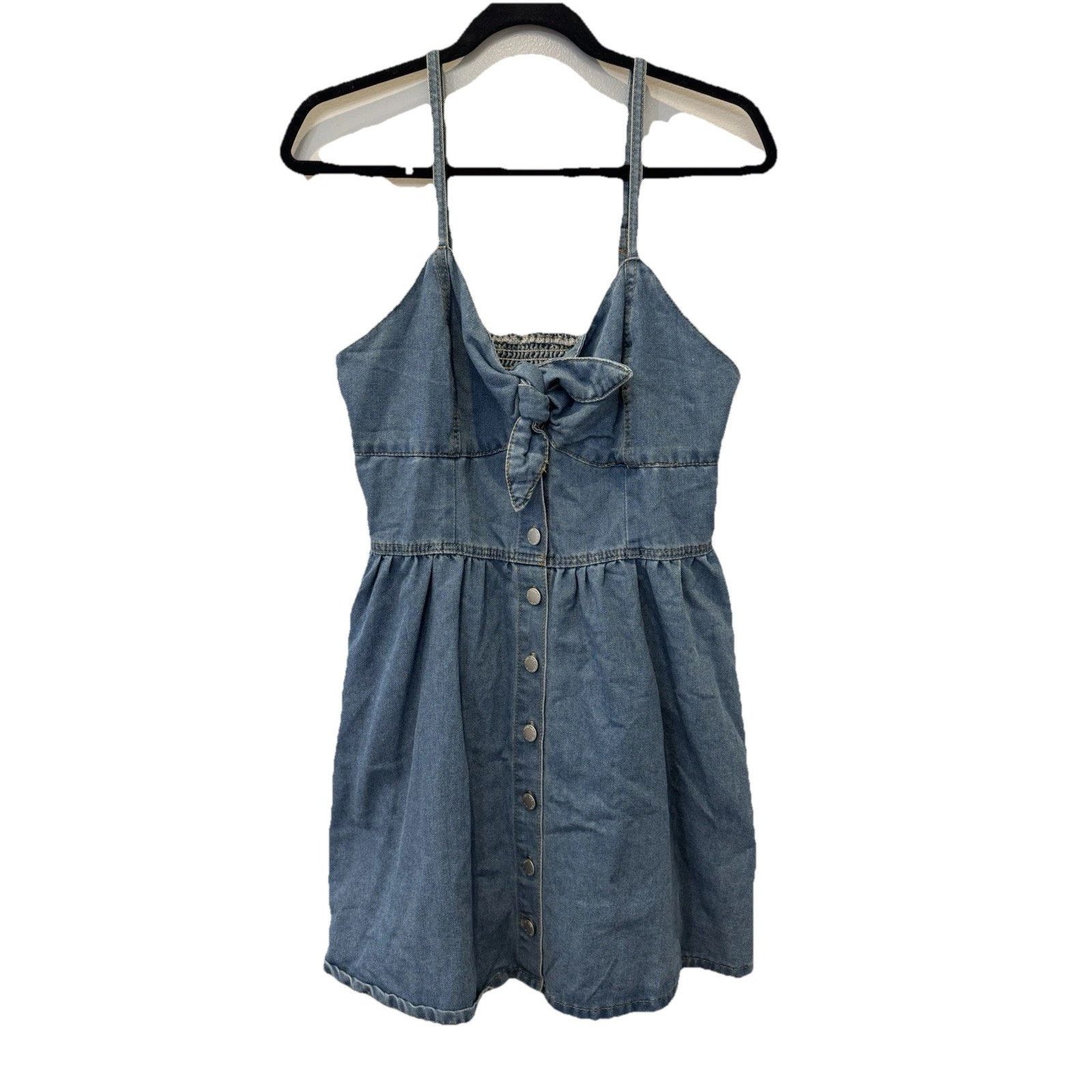 Shein SHEIN Denim Mini Dress XL Blue Button Front Bow Tie Size XL / US 12-14 / IT 48-50 - 1 Thumbnail
