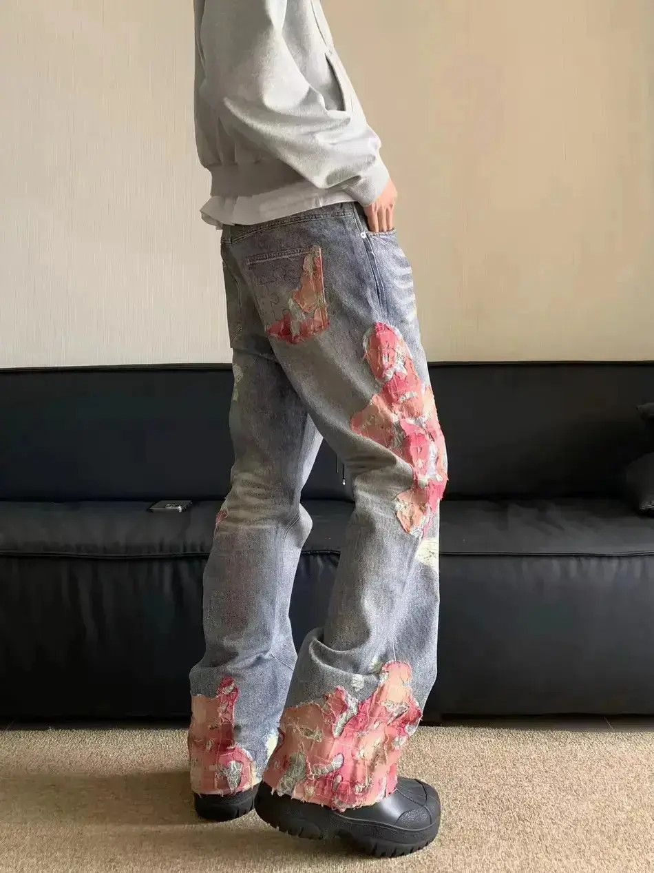Japanese Brand Design printed patchwork retro flared baggy jeans Size US 32 / EU 48 - 6 Thumbnail