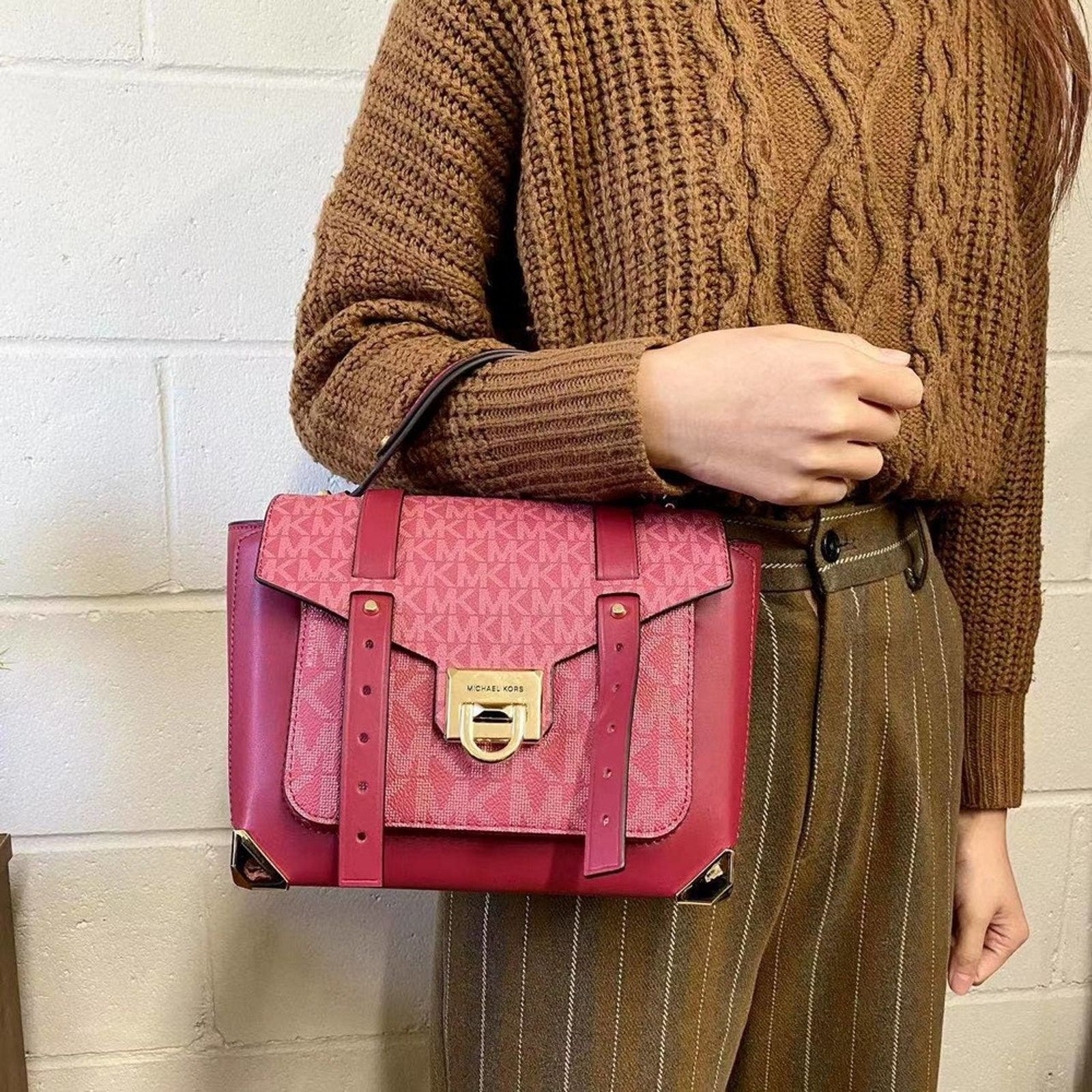Michael Kors 35F1Gncs6V Manhattan Medium Satchel In Berry in Pink, Women's