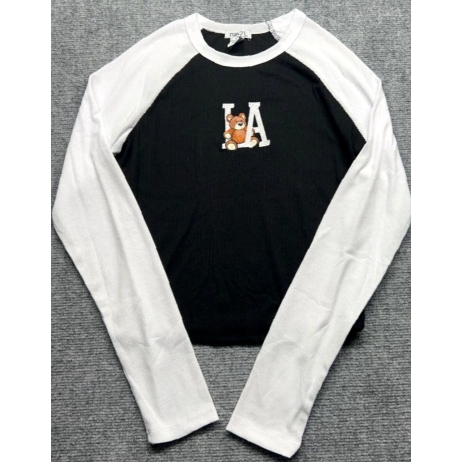 Vintage Rue21 T-Shirt Womens M LA Bear Black Long Sleeve Embroidered Stretch New Size M / US 6-8 / IT 42-44 - 2 Thumbnail