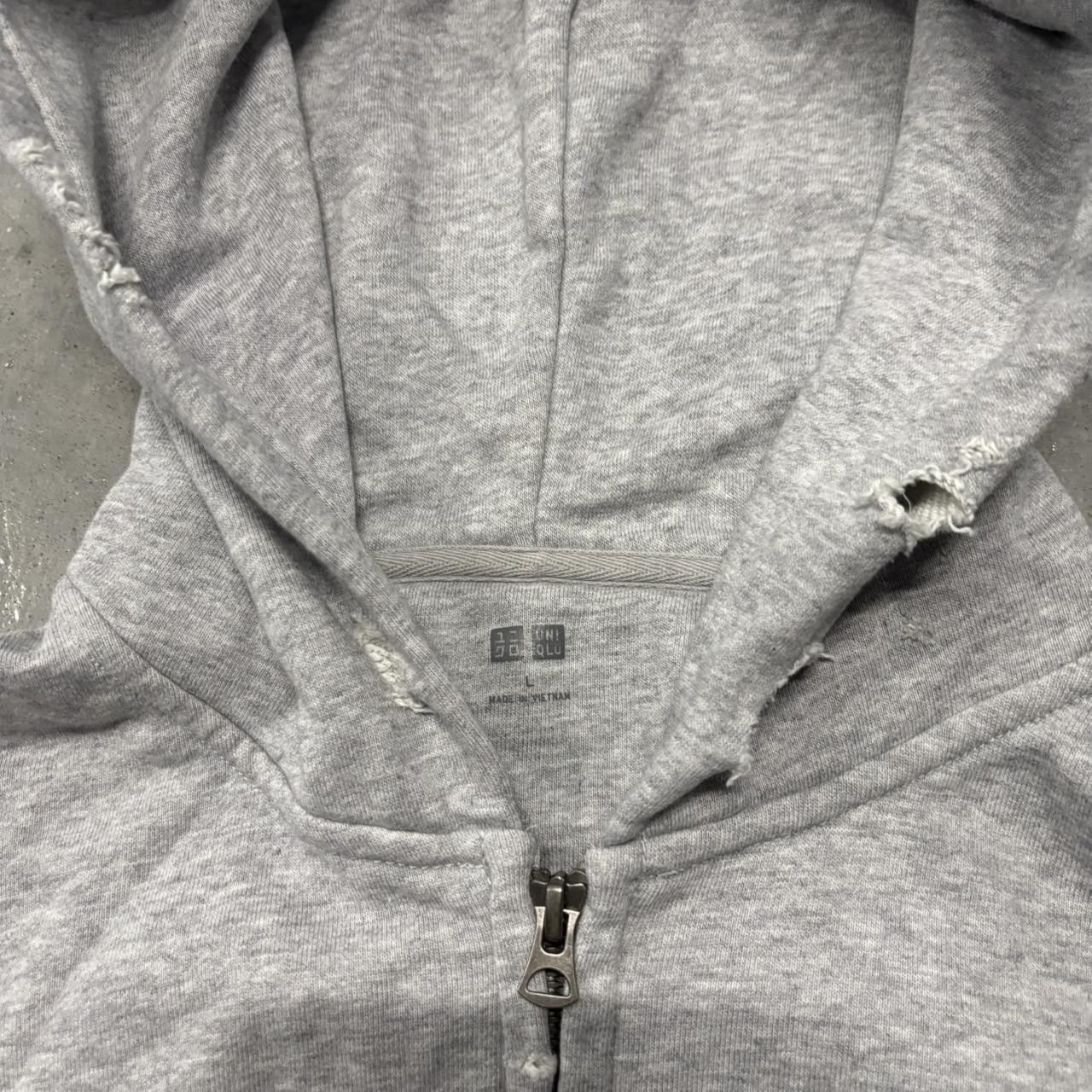 Japanese Brand × Vintage Crazy Vintage Y2K/2000s Light Grey Thrashed Distressed Style Streetwear Zip Up Hoodie! Size US L / EU 52-54 / 3 - 6 Thumbnail