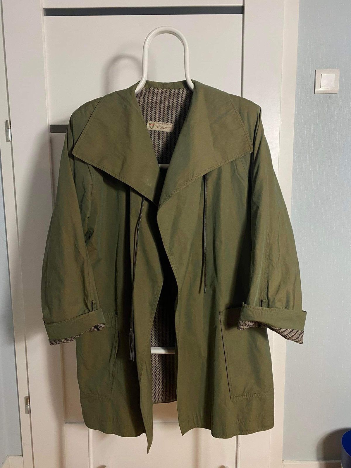 image of Vintage 80's Gucci Light Coat in Kaki, Women's (Size Large)