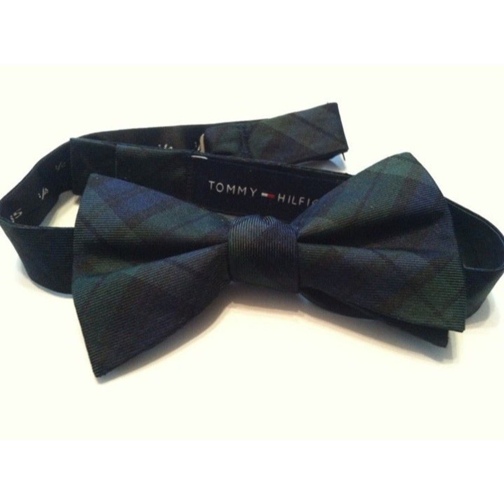 Tommy Hilfiger TOMMY HILFIGER NAVY/GREEN 100%SILK BOW TIE Size ONE SIZE - 3 Thumbnail