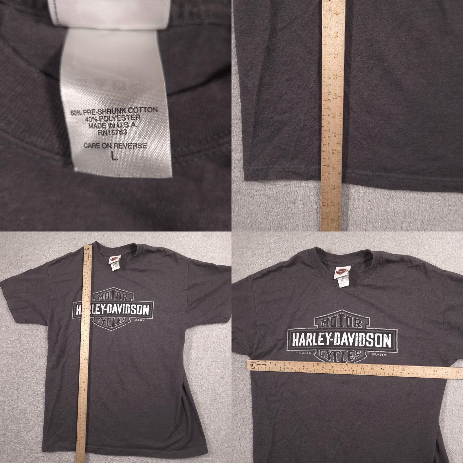 Harley Davidson VINTAGE Harley-Davidson Shirt Mens L Gray Graphic Tee 2000s Quincy Illinois Bar & Shield TNT Back Harley Events Boys? Size US L / EU 52-54 / 3 - 8 Thumbnail