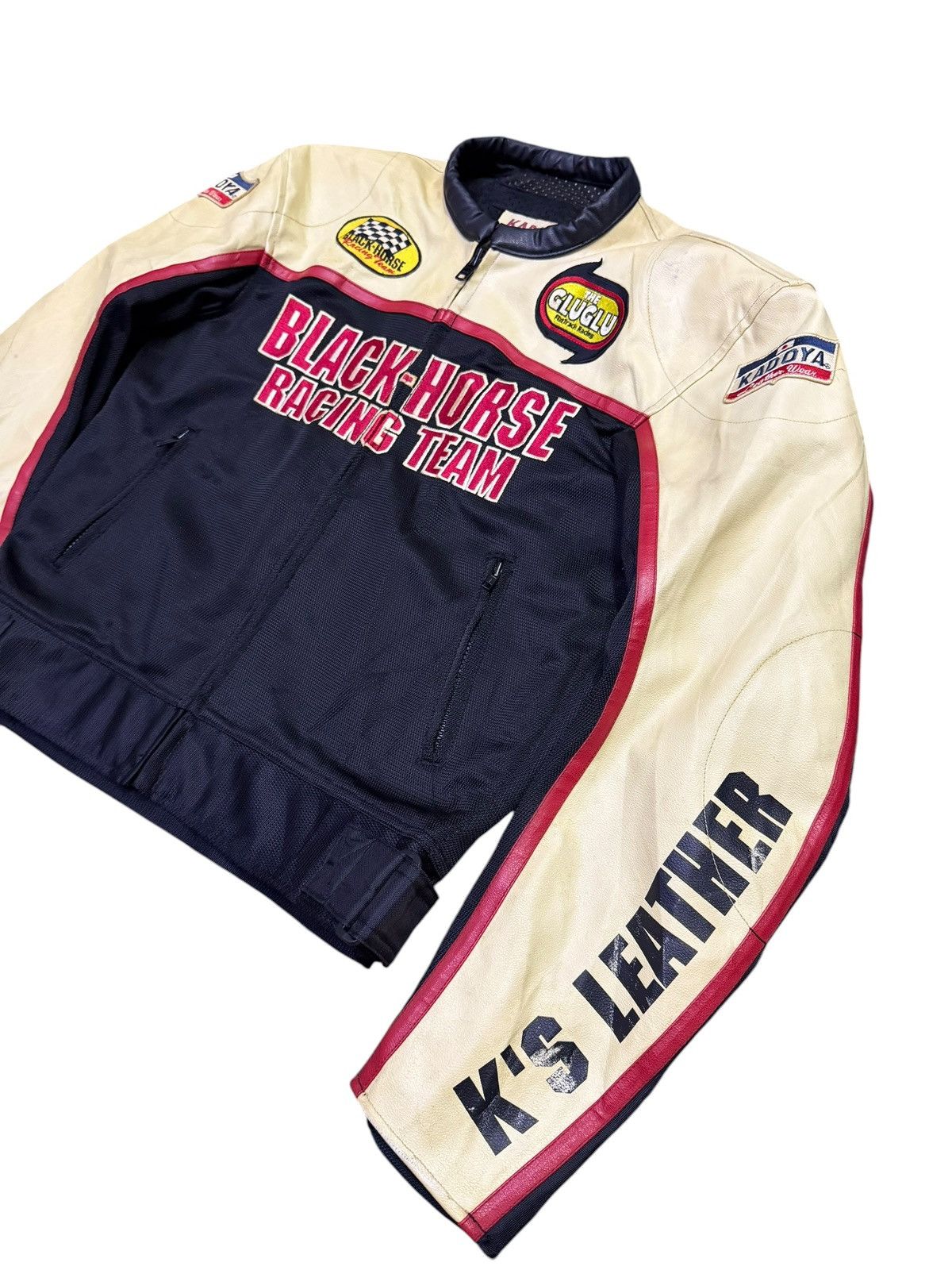 Kadoya Kadoya Black Horse Racing Team Half Leather Biker Jacket Size US L / EU 52-54 / 3 - 2 Thumbnail