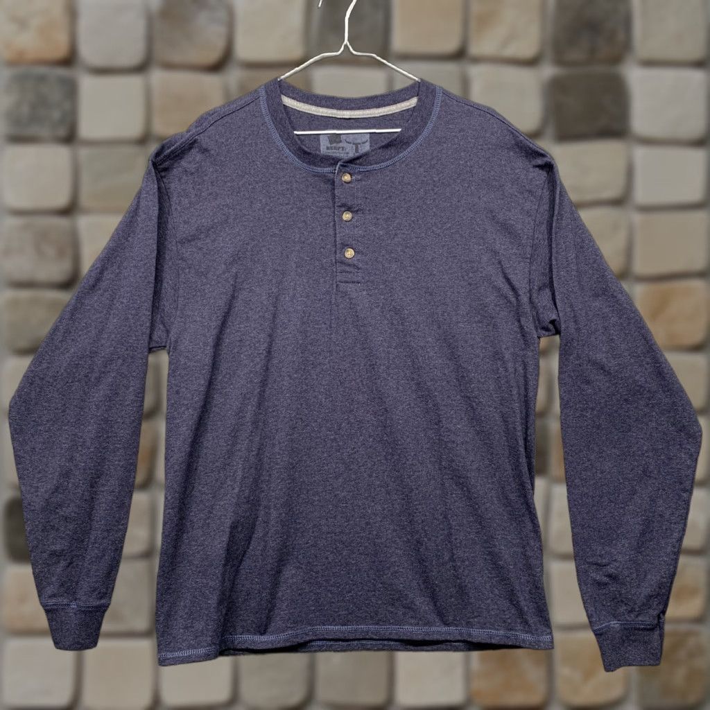Hanes Hanes Beefy Long Sleeve Pullover Tee Men's L Heather Blue 3 Button Closure Dr… Durable Soft Size US L / EU 52-54 / 3 - 1 Thumbnail