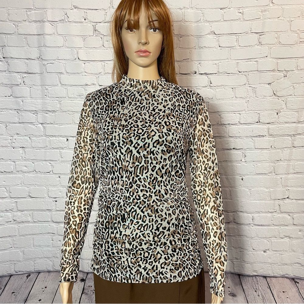 Adrianna Papell NWT New $69 Adrianna Papell Animal Print Turtleneck Mesh Lo Size L / US 10 / IT 46 - 1 Thumbnail