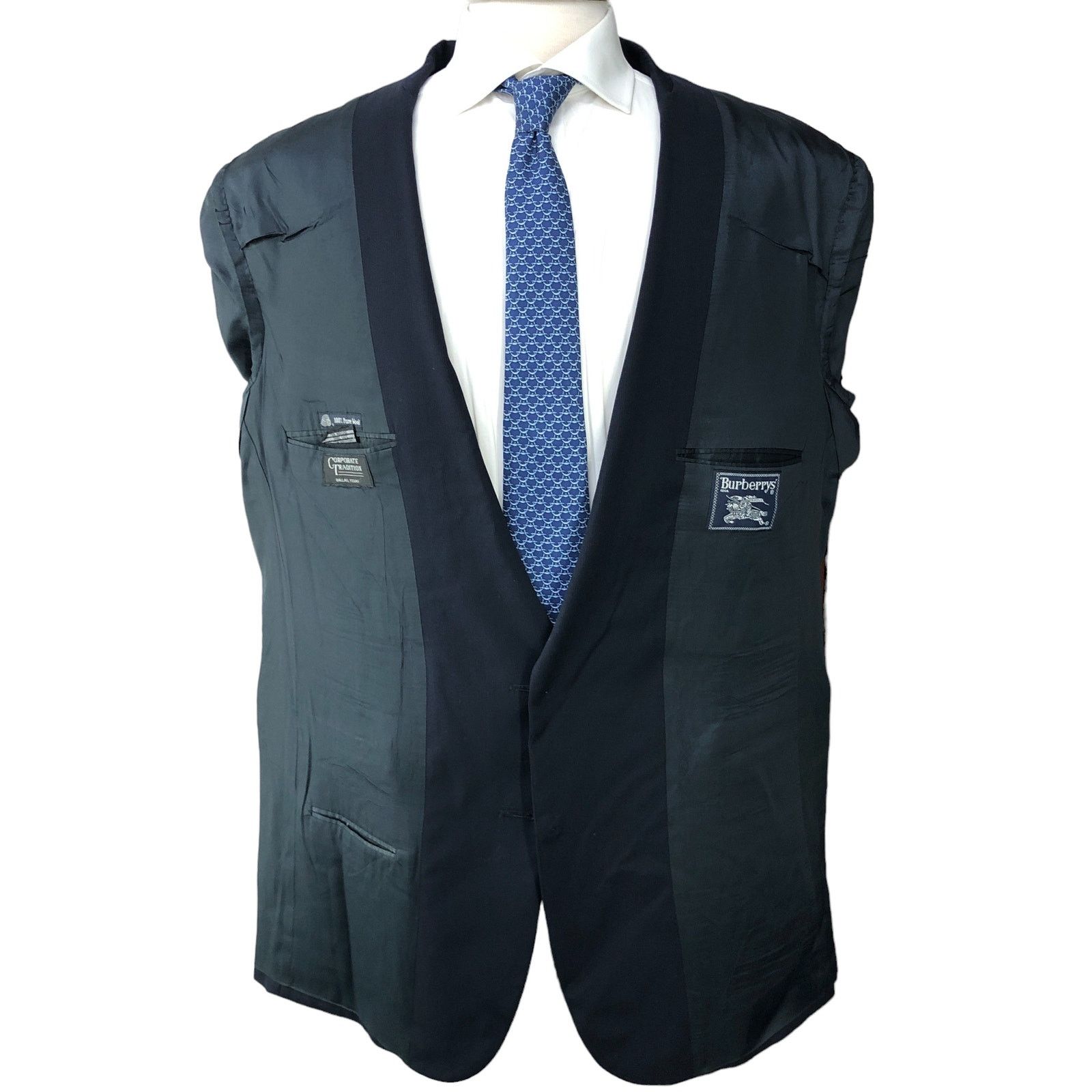 Burberry Burberrys Vintage Mens Size 48L Sport Coat Wool Navy 90s Size 48L - 13 Thumbnail