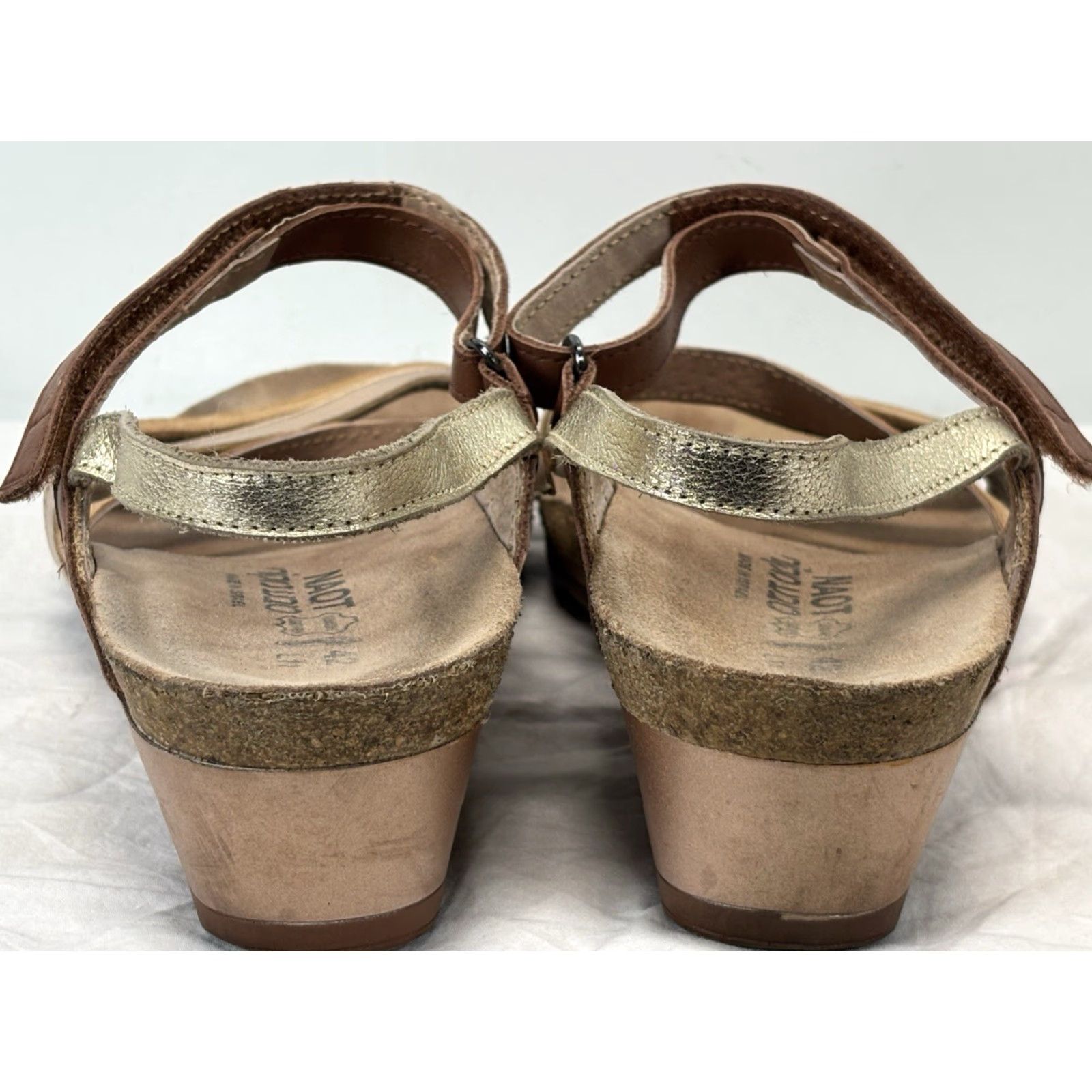 Vintage Naot Canaan Leather Ankle Strap Wedge Sandals Women Size 11 US 42 EU White Copper Silver Gold Size US 11 / IT 41 - 4 Thumbnail