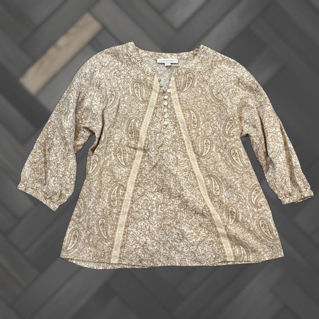 J. Jill J Jill Pure Jill Top Womens Small Beige Bohemian Button V Neck Puff Sleeves Shirt Blouse Ladies Size S / US 4 / IT 40 - 1 Thumbnail