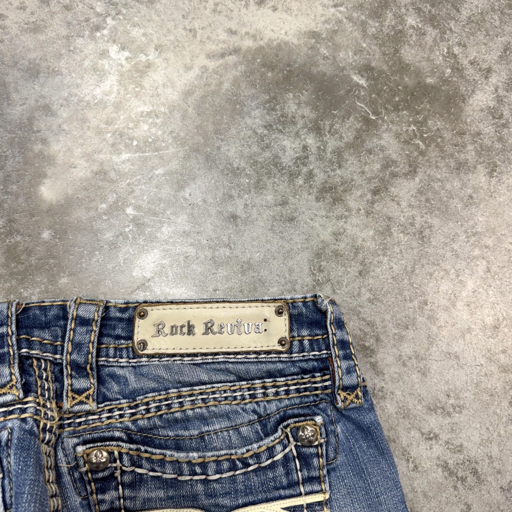 Vintage Rock Revival Jeans Womens Bootcut Blue 28 Distressed Mid Rise Denim Slim Embroidered Logo Pockets Button Inseam 33 Zip Vintage No Size 28" / US 6 / IT 42 - 3 Thumbnail