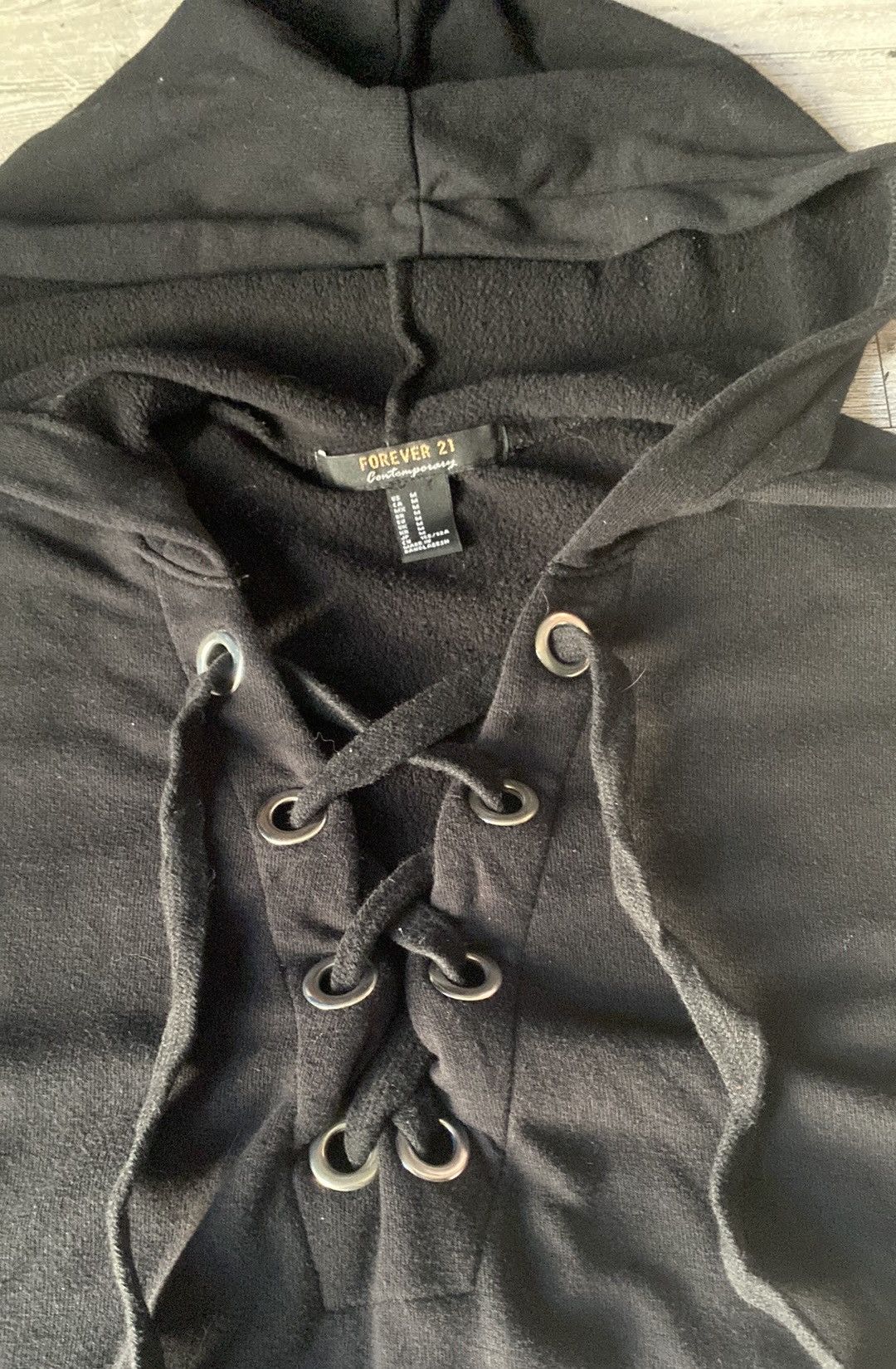 Forever 21 F21 Contemporary, “Dead Tired”, Lace Up Front Hoodie Size M / US 6-8 / IT 42-44 - 6 Thumbnail