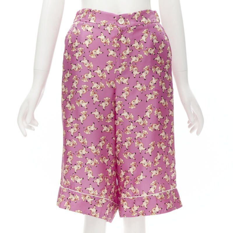 Gucci new GUCCI CNY 2019 100% silk pink piggy print cropped pajama shirt IT36 XS rare Size 25" / US 0 / IT 36 - 1 Thumbnail