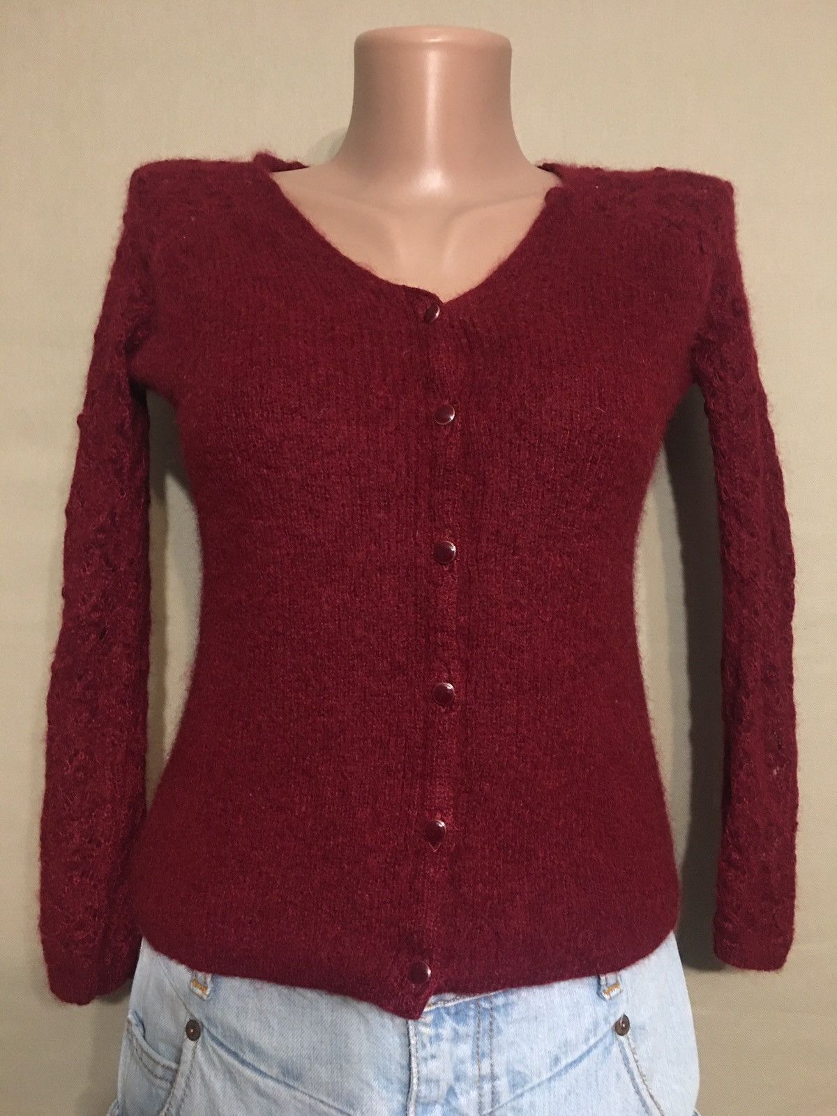 Sezane SÉZANE Mohair Alpaca Blend Cardigan Sweater Burgundy XS Size XS / US 0-2 / IT 36-38 - 2 Thumbnail