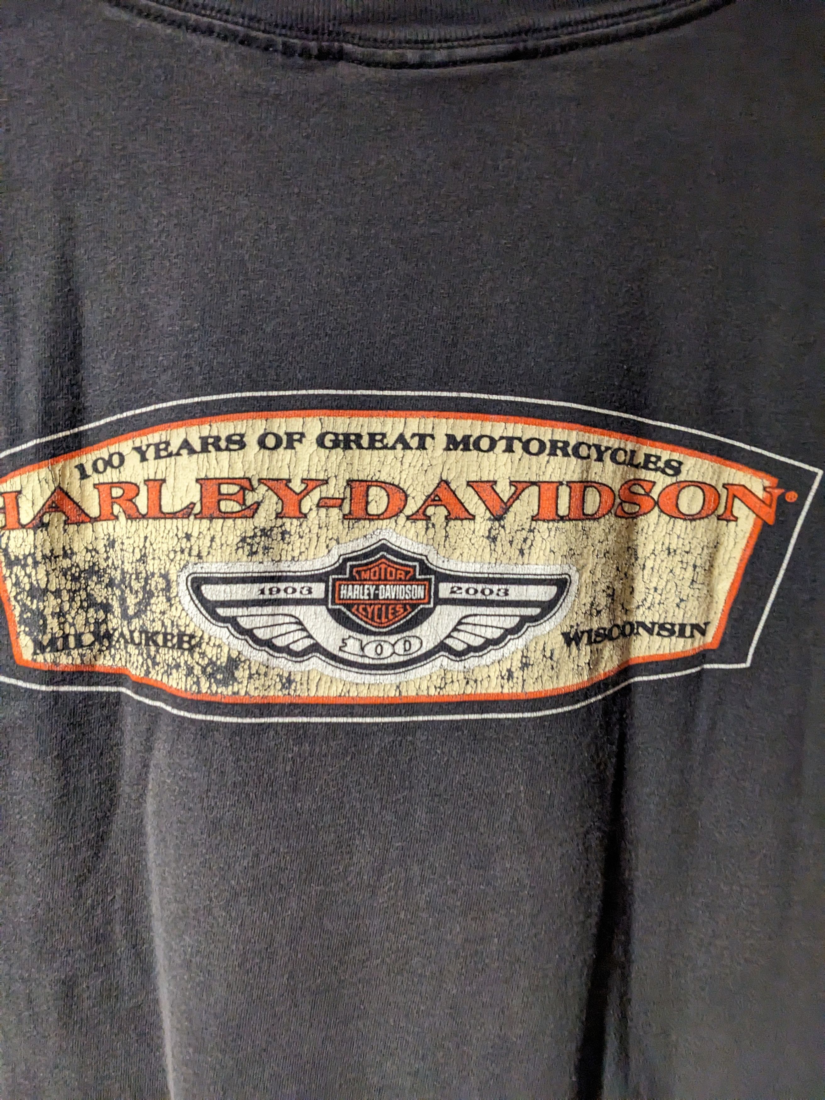Harley Davidson × Vintage Vintage Y2K Harley Davidson Motorcycle Wisconsin 100 T-Shirt Size US XL / EU 56 / 4 - 2 Thumbnail