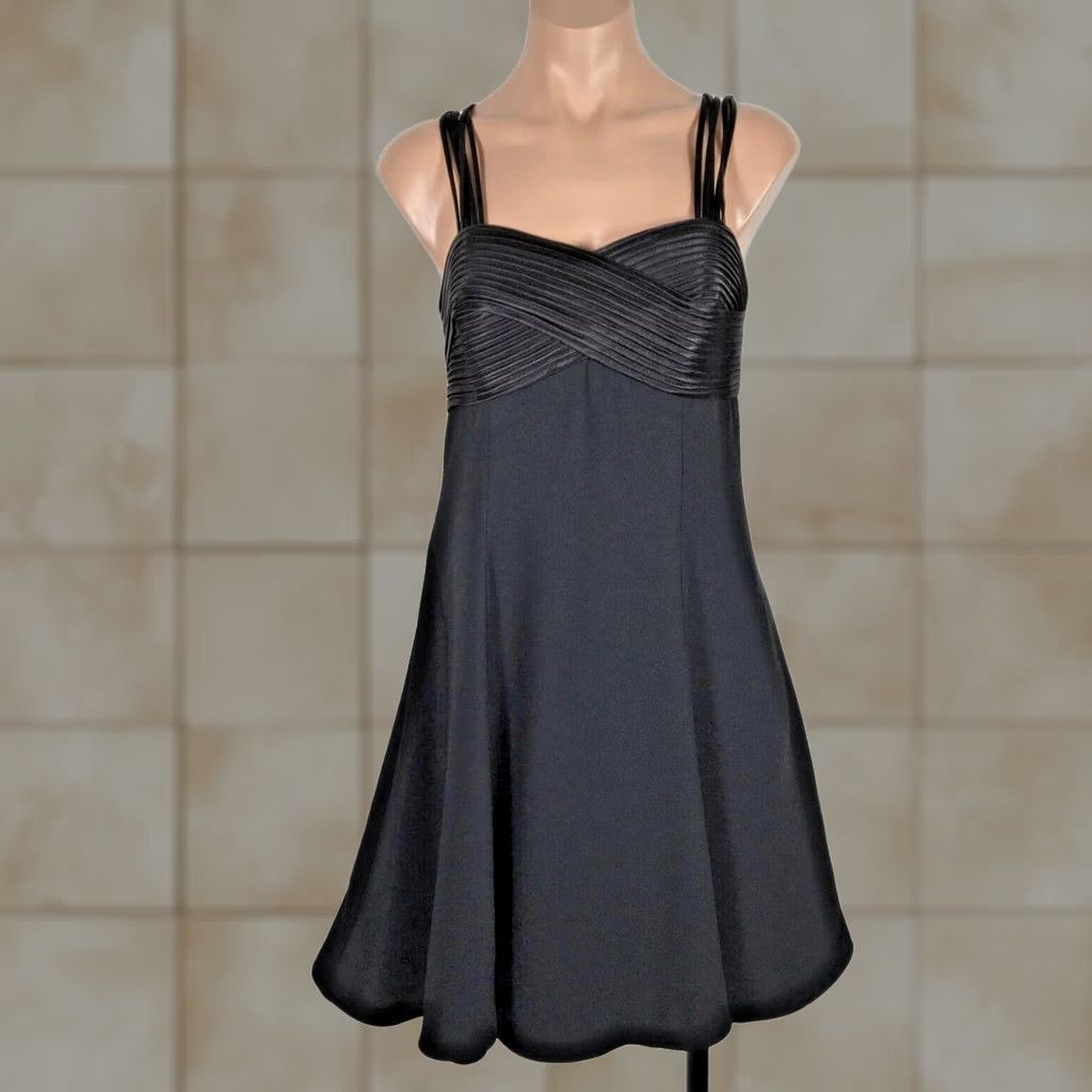 Vintage VINTAGE Collections Dress Womens 10 Black 90s Strappy Sleeveless Sweetheart Chiffon LBD Eveningwear Size L / US 10 / IT 46 - 1 Thumbnail