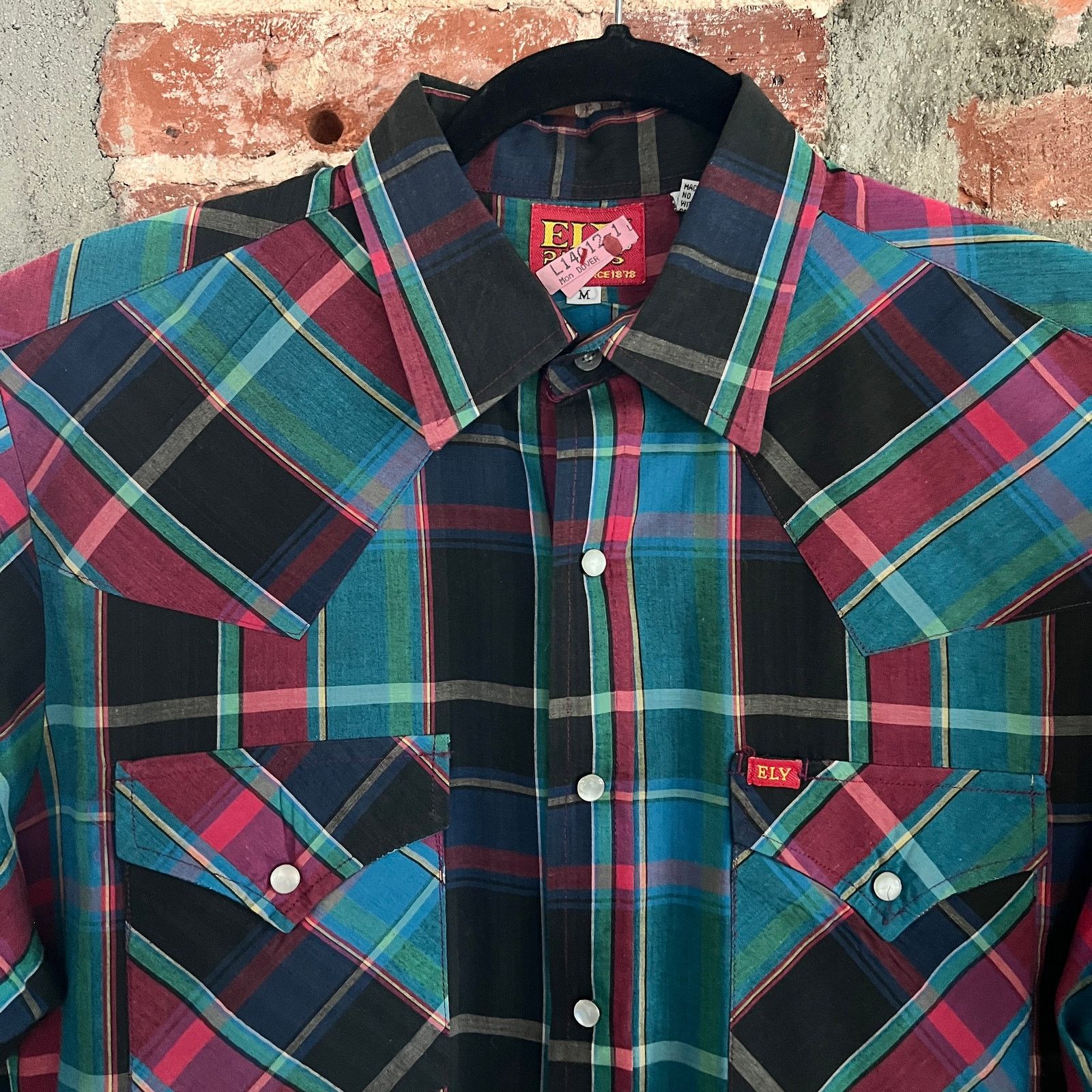 Vintage VTG ELY Plains Men's SS Black Plaid Pearl Snap Shirt M 21x30 Size US M / EU 48-50 / 2 - 1 Thumbnail