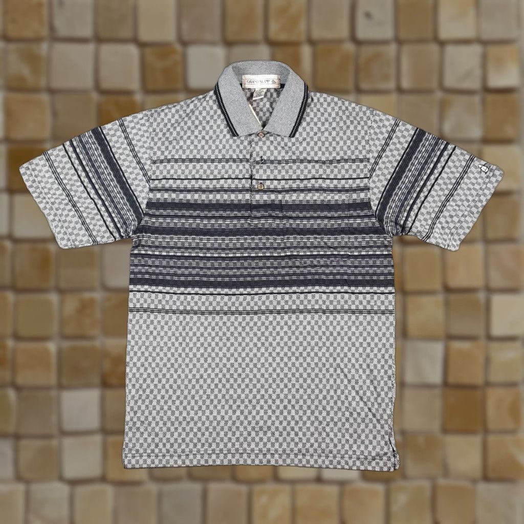Vintage Gray Checked Striped Preppy Short Sleeve Men's Size S Collared Polo Dress Shirt Size 36R - 1 Thumbnail