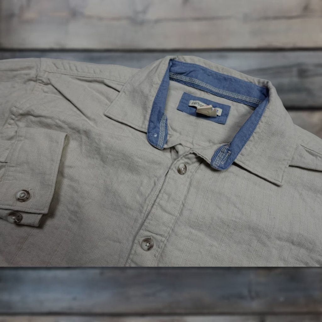 Carbon2Cobalt Carbon2Cobalt Shirt Mens Medium Beige Solid Long Sleeve Button Up Linen Cotton Size US M / EU 48-50 / 2 - 1 Thumbnail