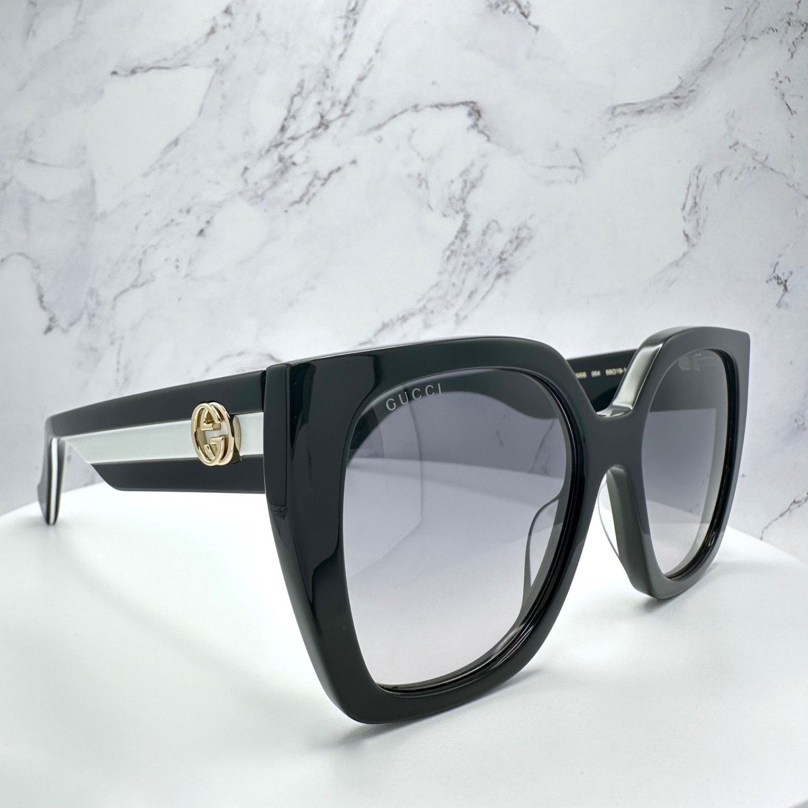 Gucci New GUCCI Sunglasses Black Square Gold Metal GG Web Arms Size ONE SIZE - 5 Thumbnail