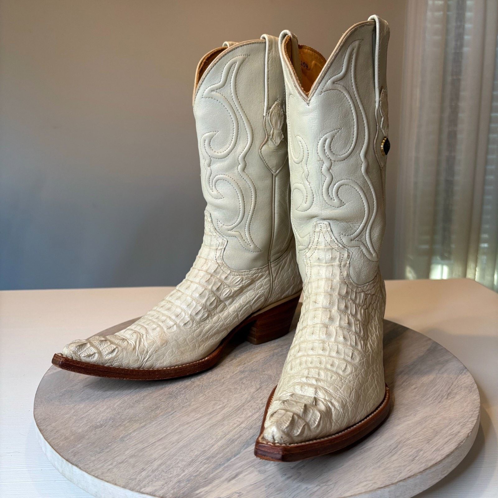 Los Altos Men's White Crocodile Leather Cowboy Boots Size 7