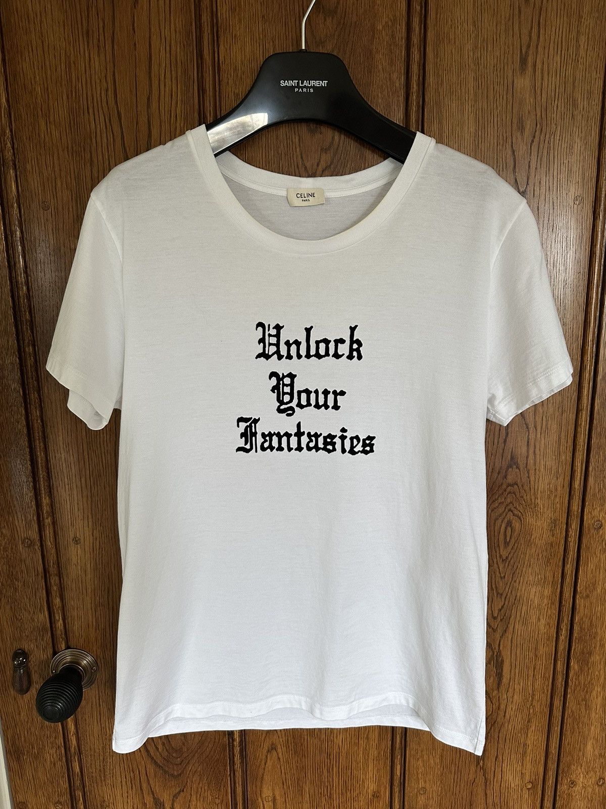 Celine SS19 Celine unlock your fantasies white t shirt logo Hedi | Grailed