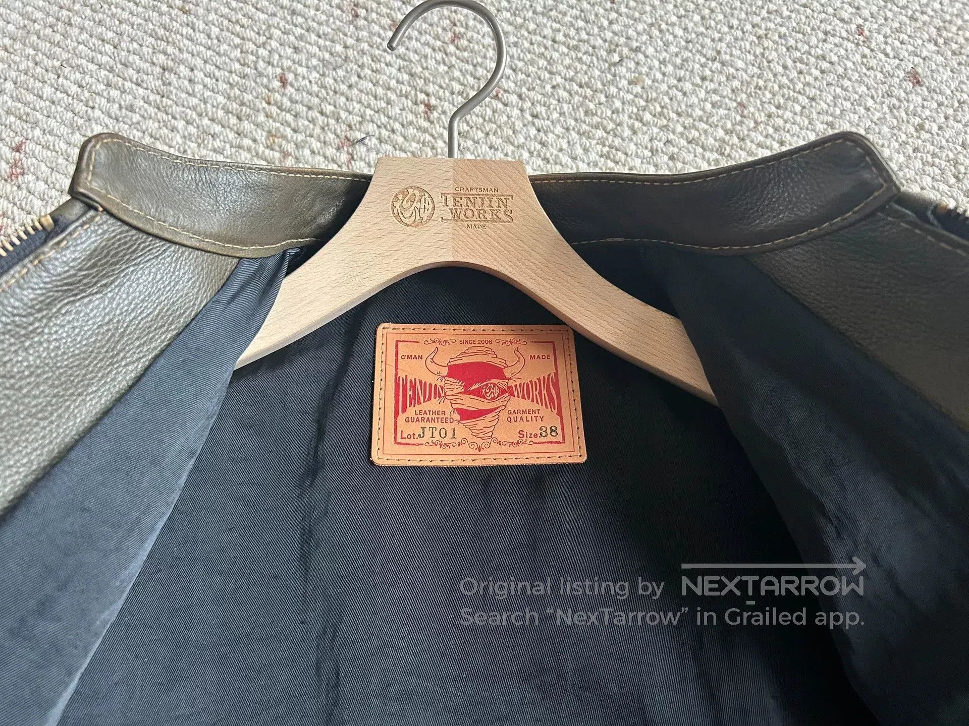 Japanese Brand olive green leather motorcycle jacket. Size US M / EU 48-50 / 2 - 6 Thumbnail