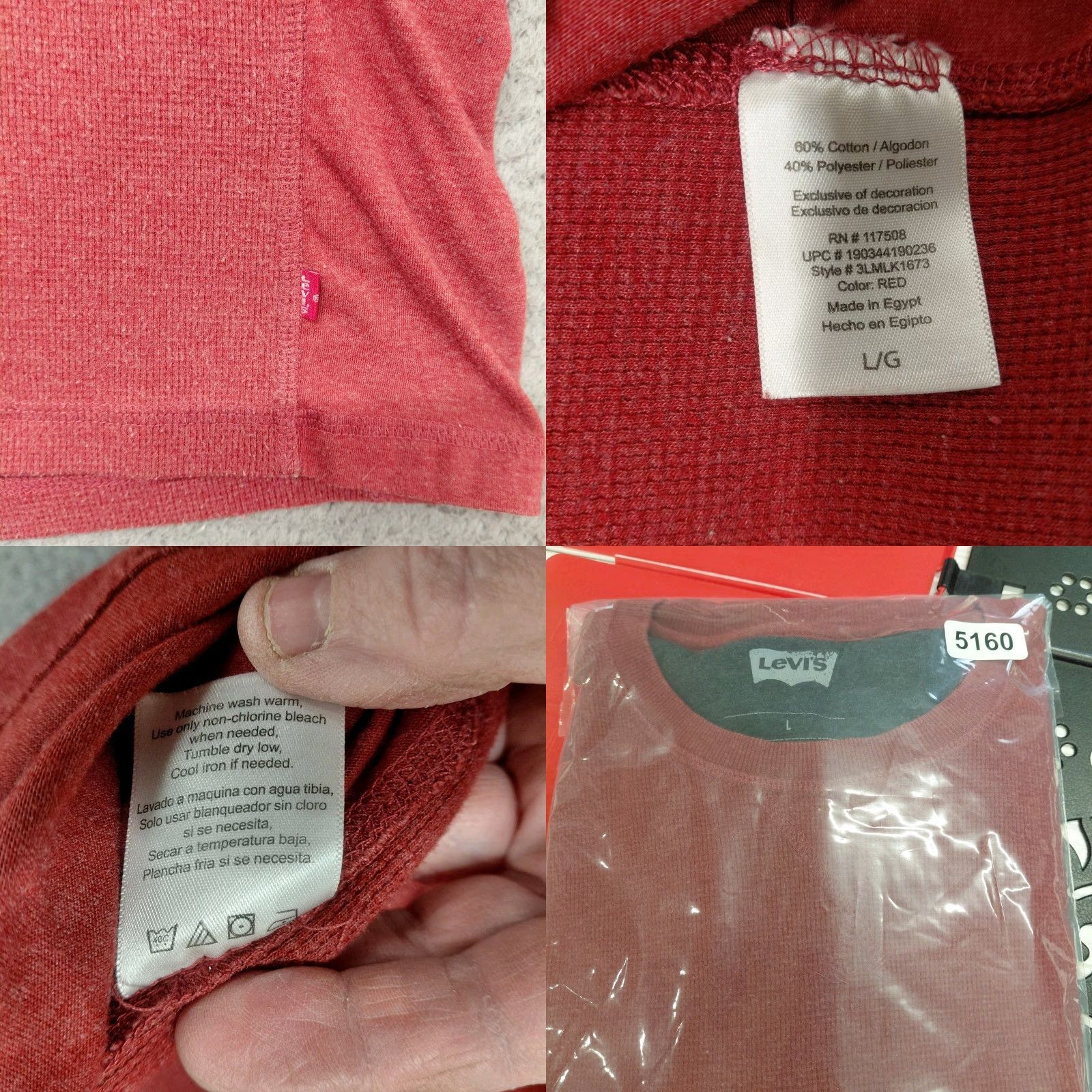 Levi's Levi’s Shirt Men’s Large Red Long Sleeve Crew Neck Thermal Tee Soft Size US L / EU 52-54 / 3 - 9 Thumbnail