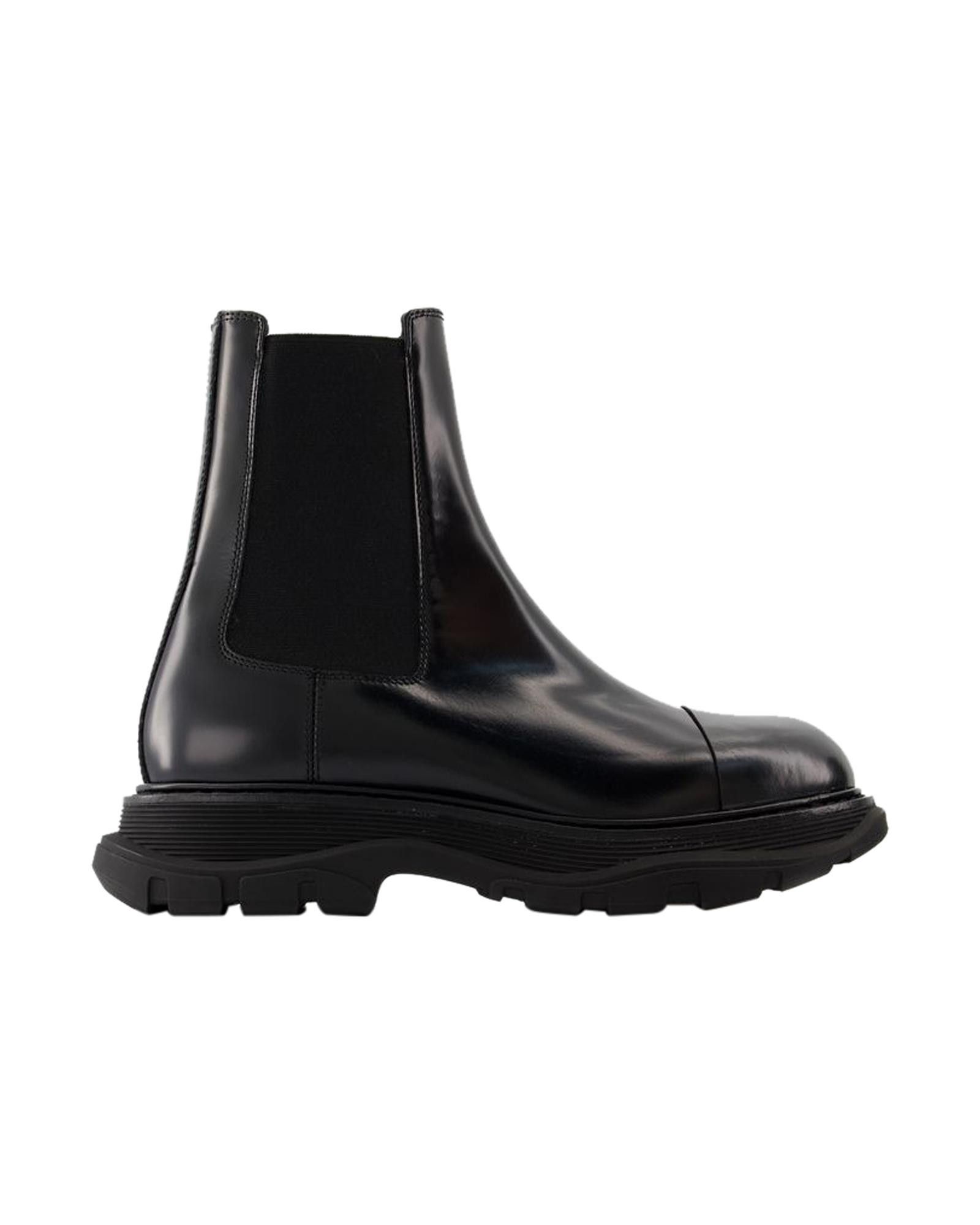 image of Alexander Mcqueen Black Calfskin Ankle Boots With Slip-On Closure, Men's (Size 10)
