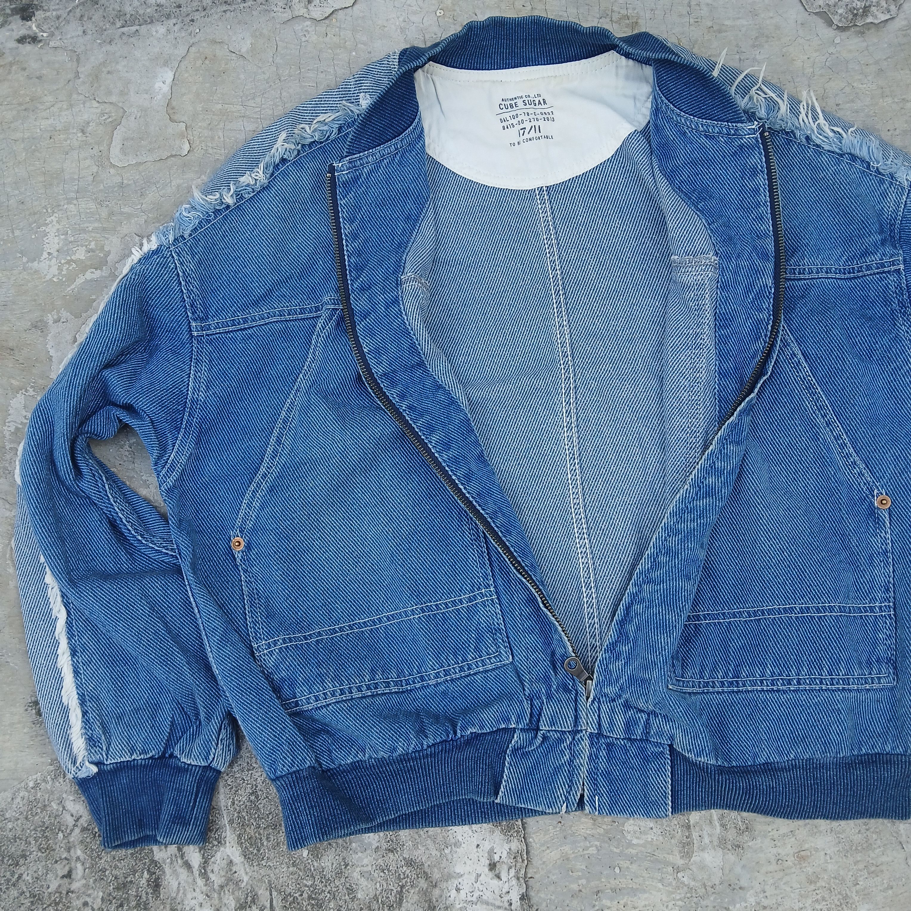 Japanese Brand Cube sugar ripped bomber denim jacket Size L / US 10 / IT 46 - 4 Thumbnail