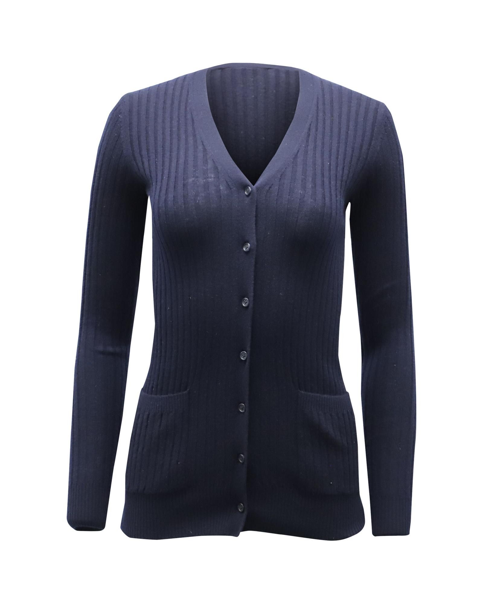 image of Vince Soft Rib-Knit Navy Blue Cashmere Cardigan, Women's (Size Small)