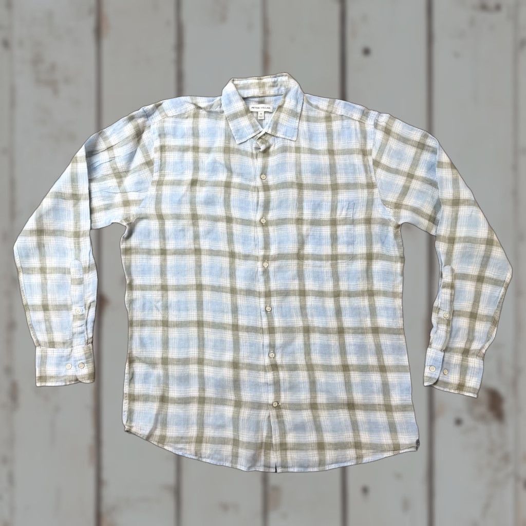 Peter Millar Peter Millar Shirt Mens M Blue Linen Plaid Long Sleeve Lightweight Pocket Button-Up Shirt Size US M / EU 48-50 / 2 - 1 Thumbnail