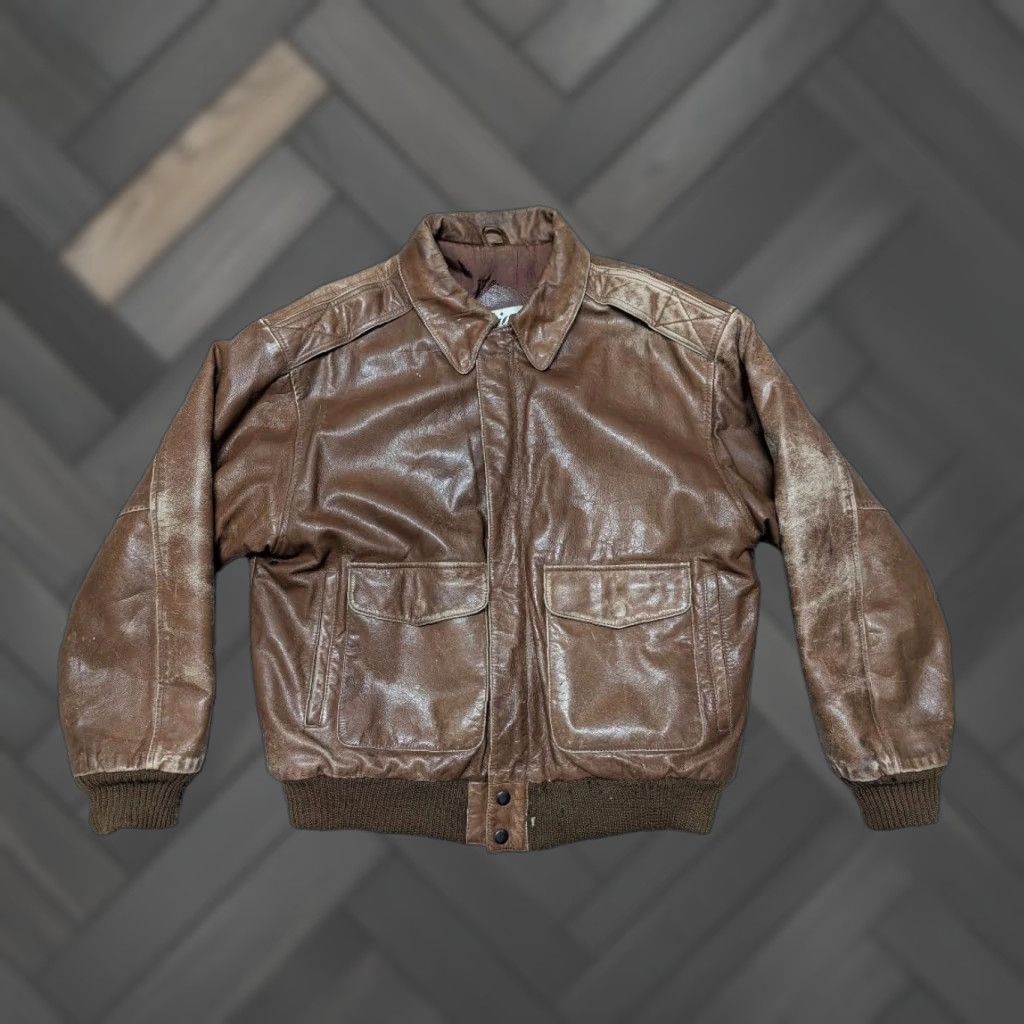 Vintage VINTAGE Bomber Jacket Ajari Leather Brown M Mens 40 Patina Distressed patina vintage bomber jacket M brown leather Mens 40 1970s 1980s Size US M / EU 48-50 / 2 - 1 Thumbnail