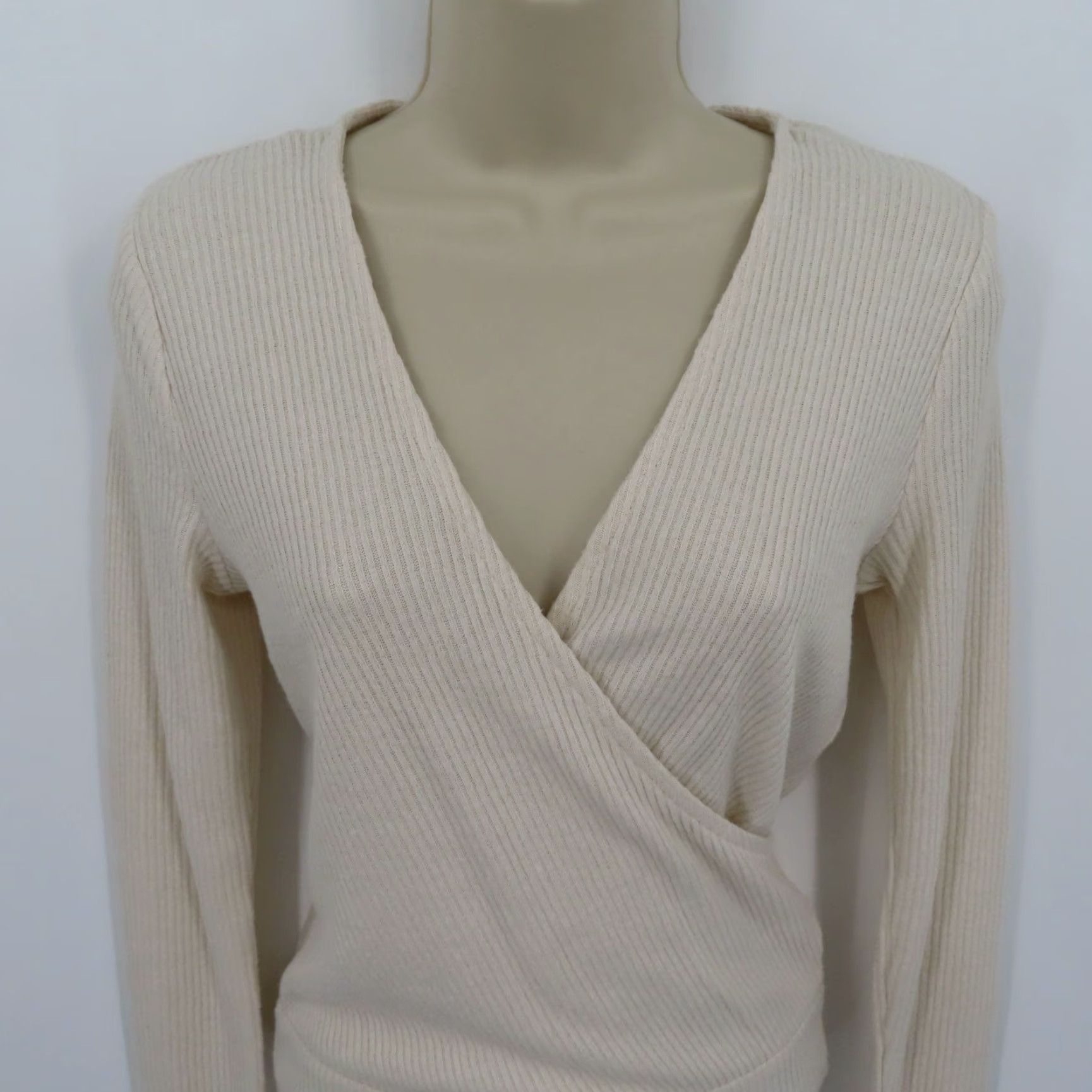 Express Express Women Bodysuit Small Ivory Ribbed V-Neck Wrap Long Sleeve One Piece NEW Size S / US 4 / IT 40 - 2 Thumbnail