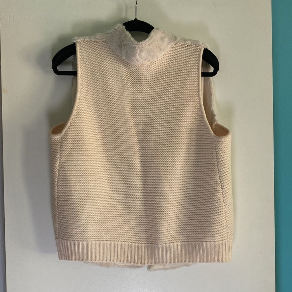 Parker Adyson Parker Faux Fur Vest Ivory Knit Back Sleeveless Cardi Size XXL / US 16-18 / IT 52-54 - 5 Thumbnail