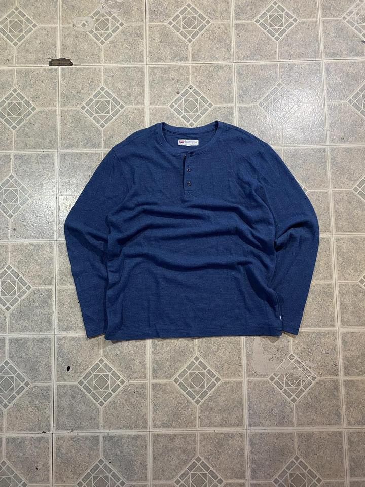 Levi's Vintage 90s Levis faded waffle knit thermal Henley blue Size US XL / EU 56 / 4 - 1 Thumbnail