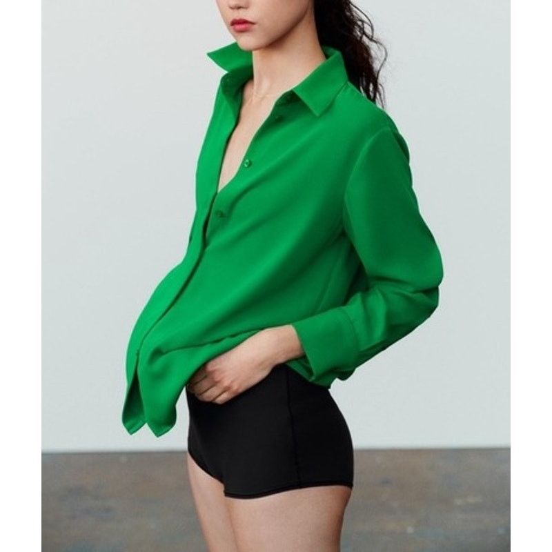 Zara Zara Green Crepe Button Down Shirt - Size Small - Never Worn Size S / US 4 / IT 40 - 2 Thumbnail