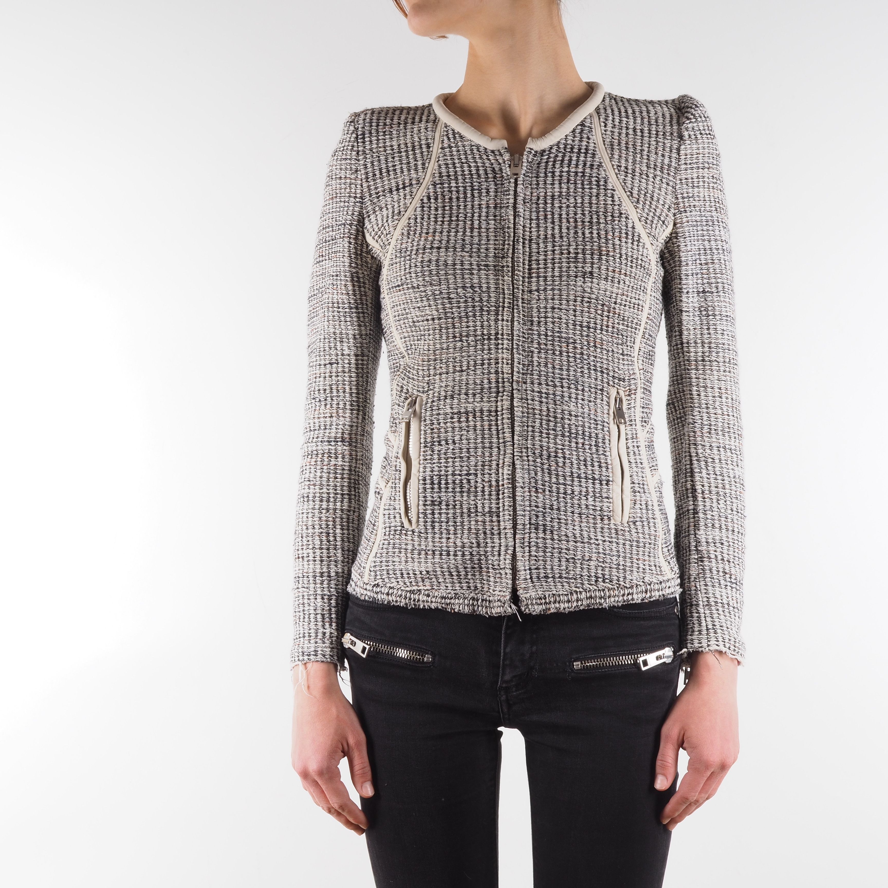 IRO Noelia Women's Zip Leather Trims Tweed Jacket
