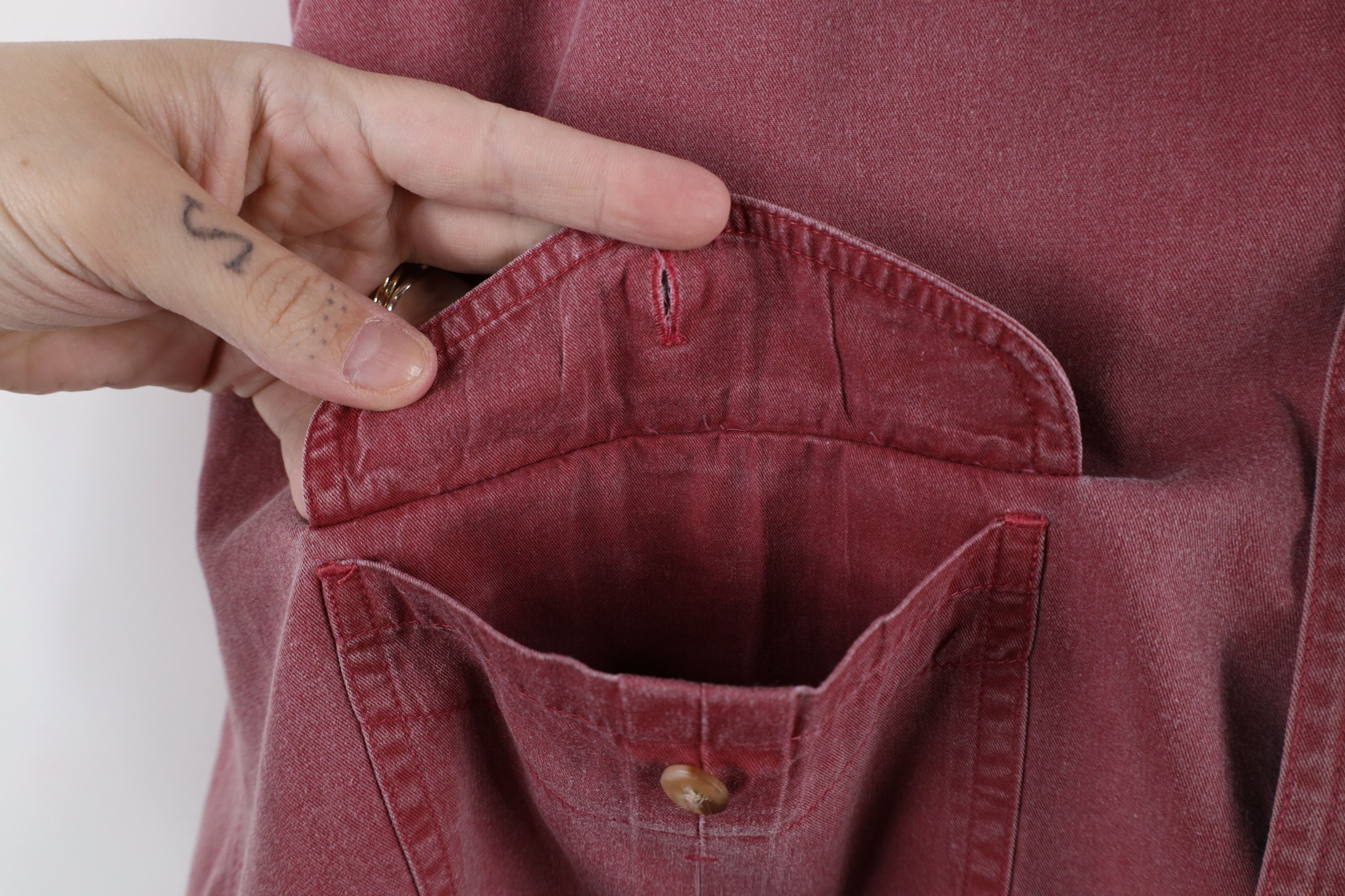 Eddie Bauer × Vintage Vintage 90s Eddie Bauer Twill Stonewash Button Shirt Red Size US XXL / EU 58 / 5 - 5 Thumbnail
