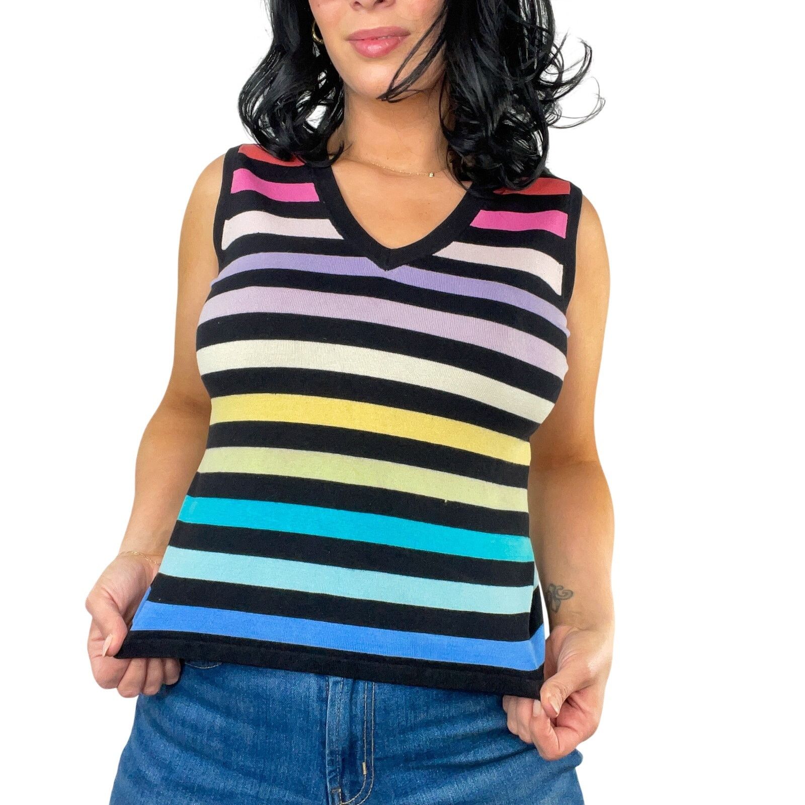 Vintage Vintage Rainbow Striped Sleeveless Knit Tank Top Medium Size M / US 6-8 / IT 42-44 - 3 Thumbnail