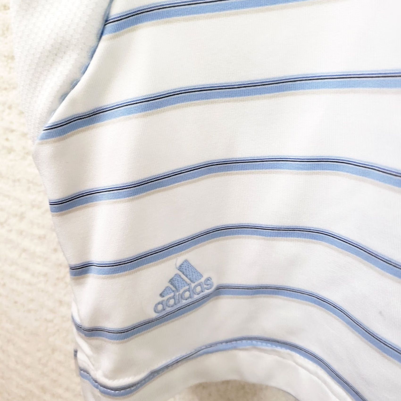 Adidas Adidas Women's L Shirt White Blue Striped Climacool Golf Polo Short Sleeve Size L / US 10 / IT 46 - 7 Thumbnail