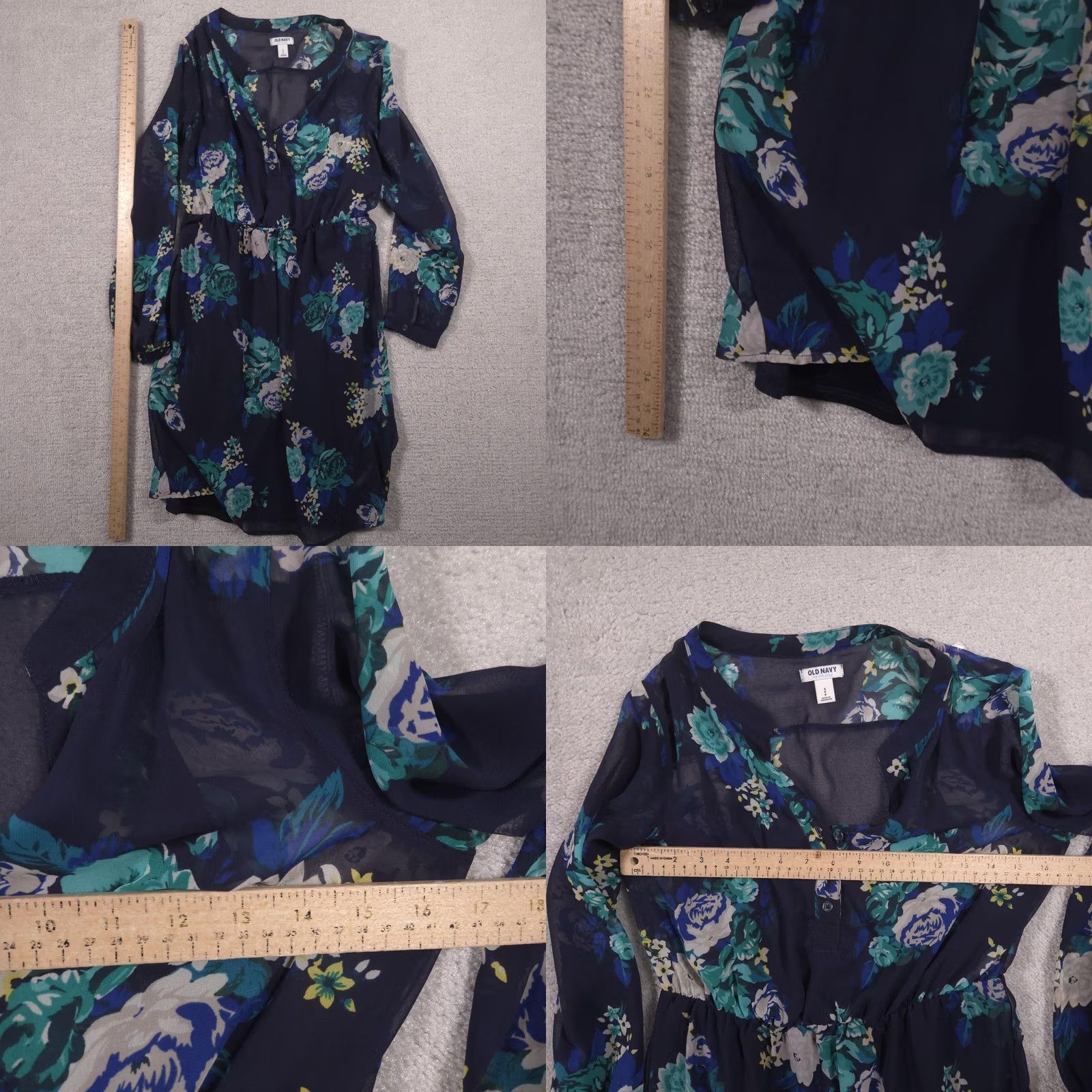 Old Navy VINTAGE Old Navy Dress Womens Small Petite Blue Floral Long Sleeve Lined Sundress Size S / US 4 / IT 40 - 8 Thumbnail