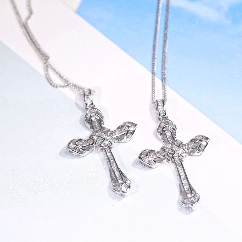 Jewelry × Sterling Silver 925 Sterling Silver Shiny Full Zircon Cross Pendant Necklace Size ONE SIZE - 5 Thumbnail