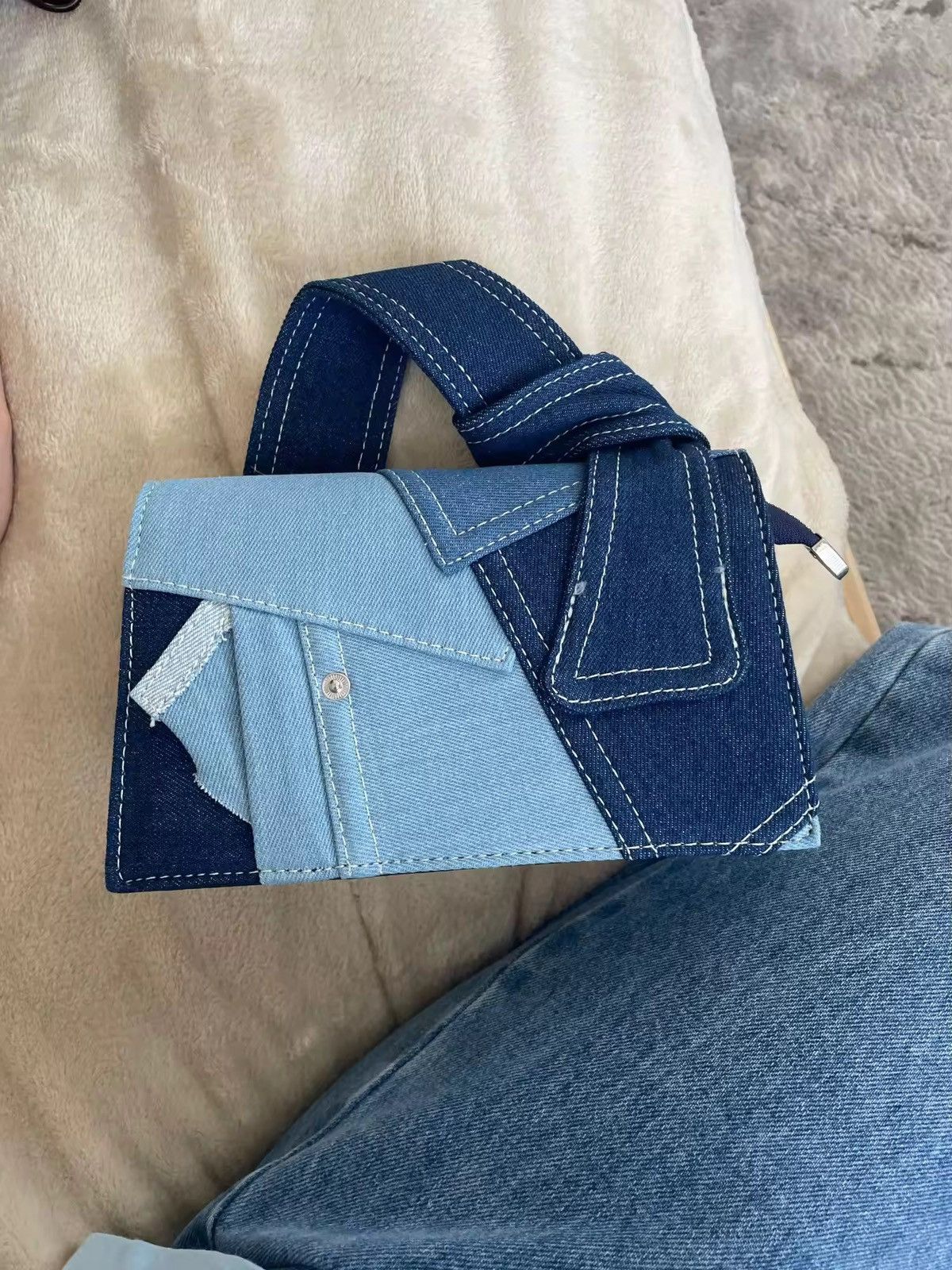 Vintage Block Denim Square Shoulder Bag Size ONE SIZE - 4 Thumbnail