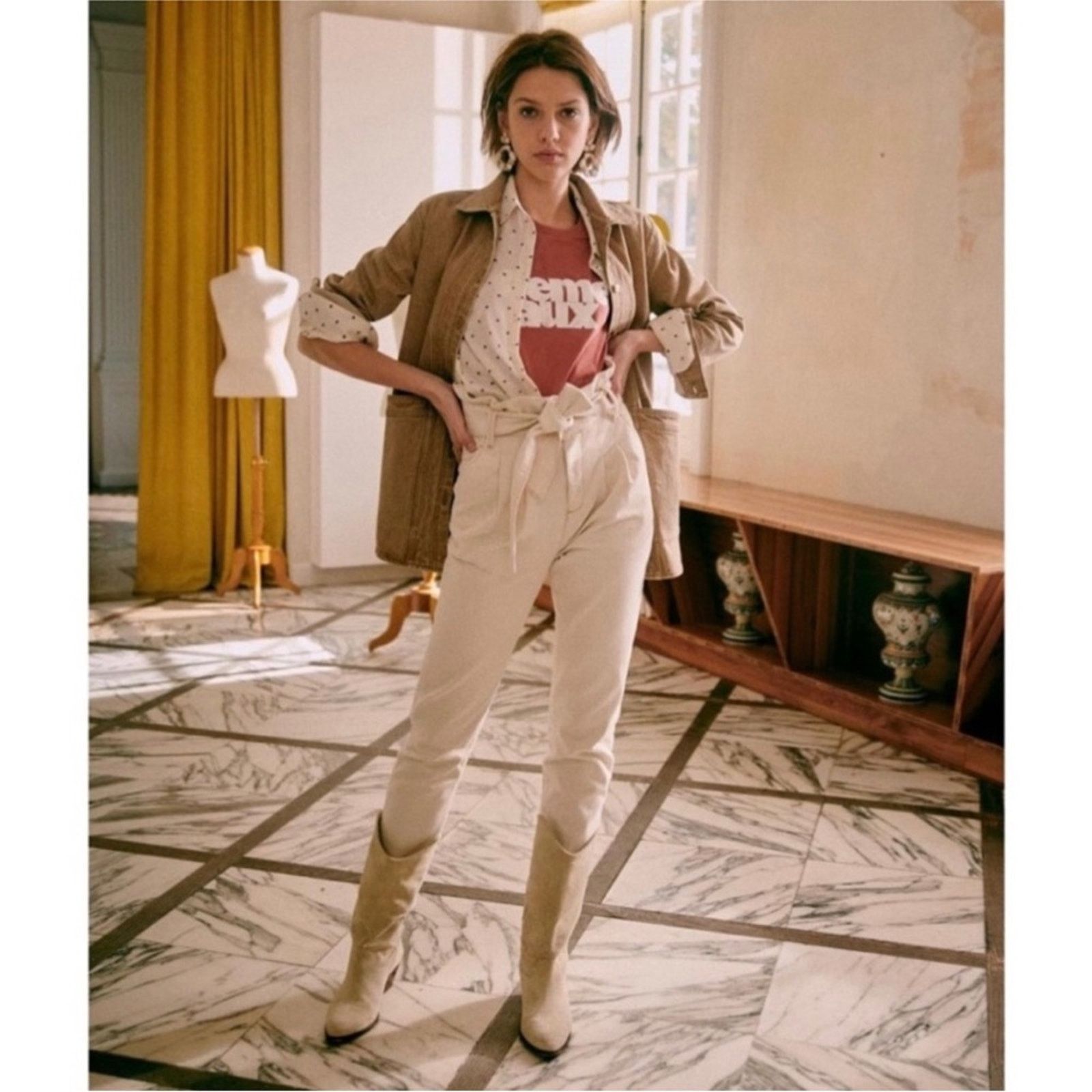 Sezane Sezane Austin Trousers High Waisted Tie Ankle Pants Sz 38 Size 31" - 2 Thumbnail